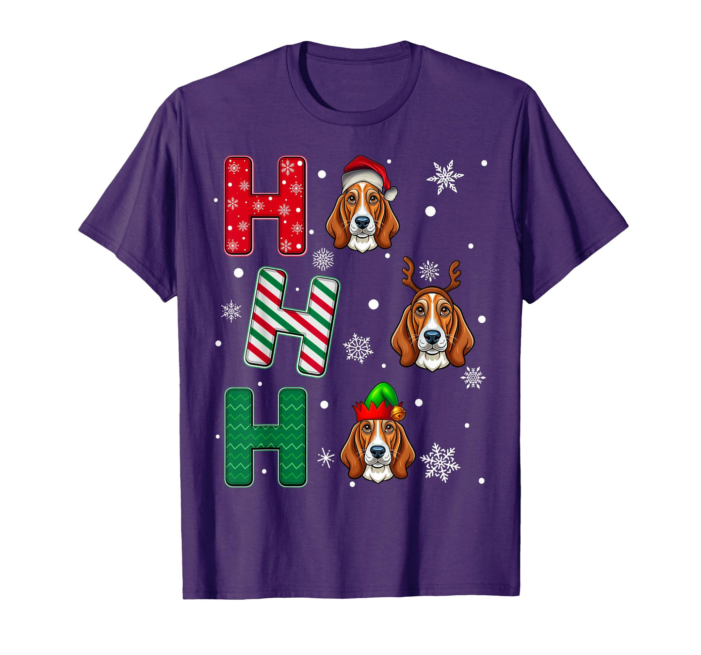 Ho Ho Ho Basset Hound Dog Matching Christmas Santa Elf Xmas T-Shirt