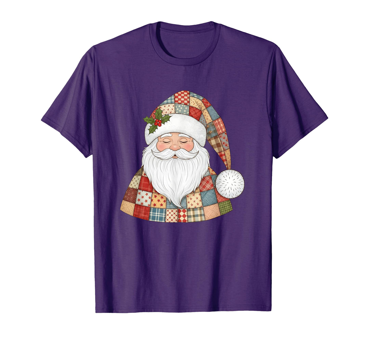 Cozy Patchwork Santa Claus Design T-Shirt