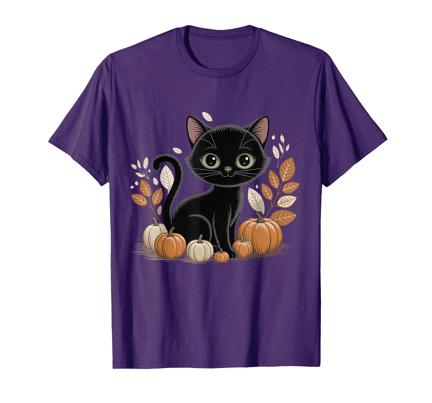 Retro Black Cat Halloween Pumpkin Costume for Women Men Kids T-Shirt