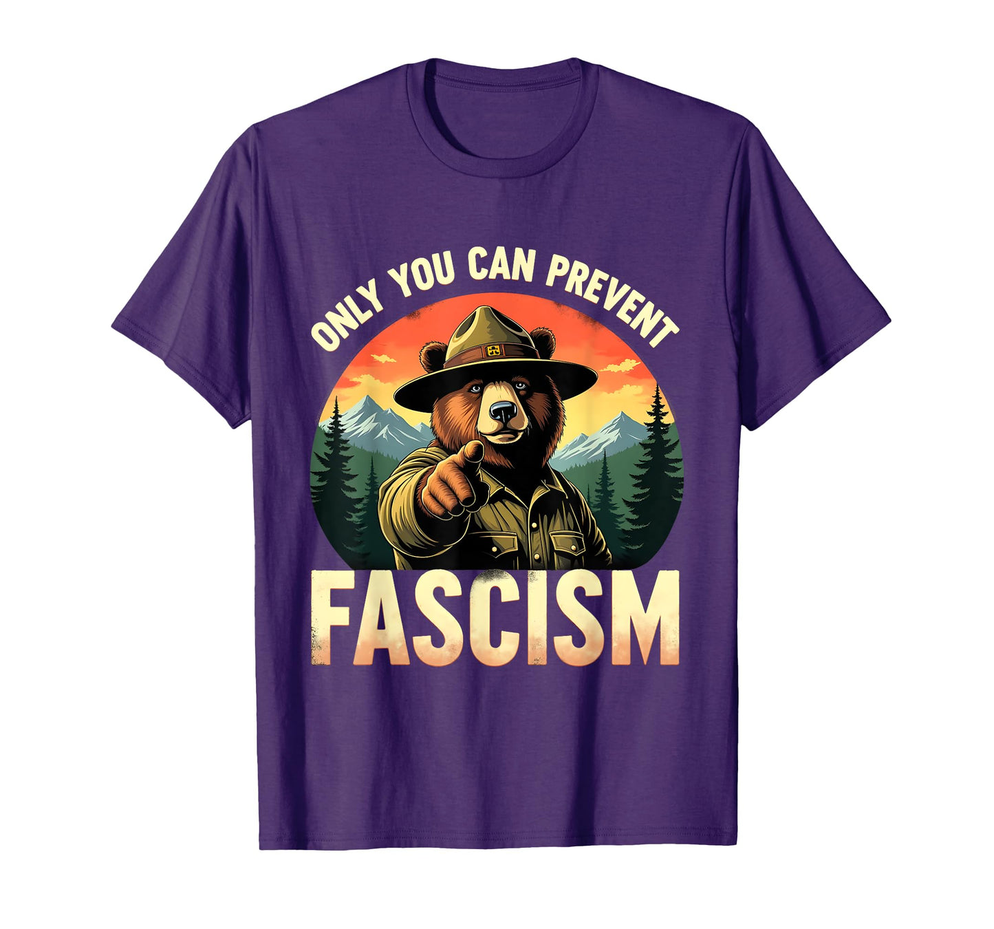 Vintage Style Prevent Fascism Bear Forest Political Satire T-Shirt
