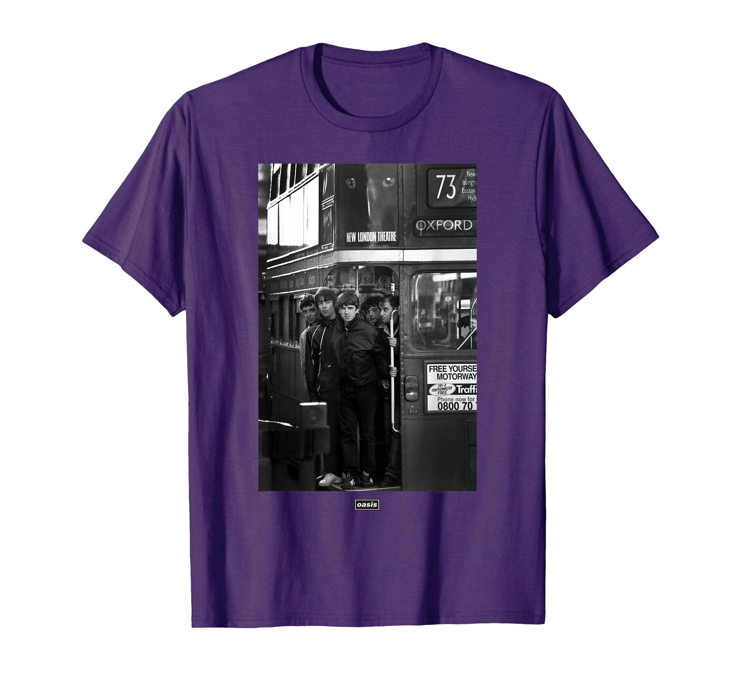Oasis London Bus Photograph Unisex-Kids T-Shirt - Black, Small