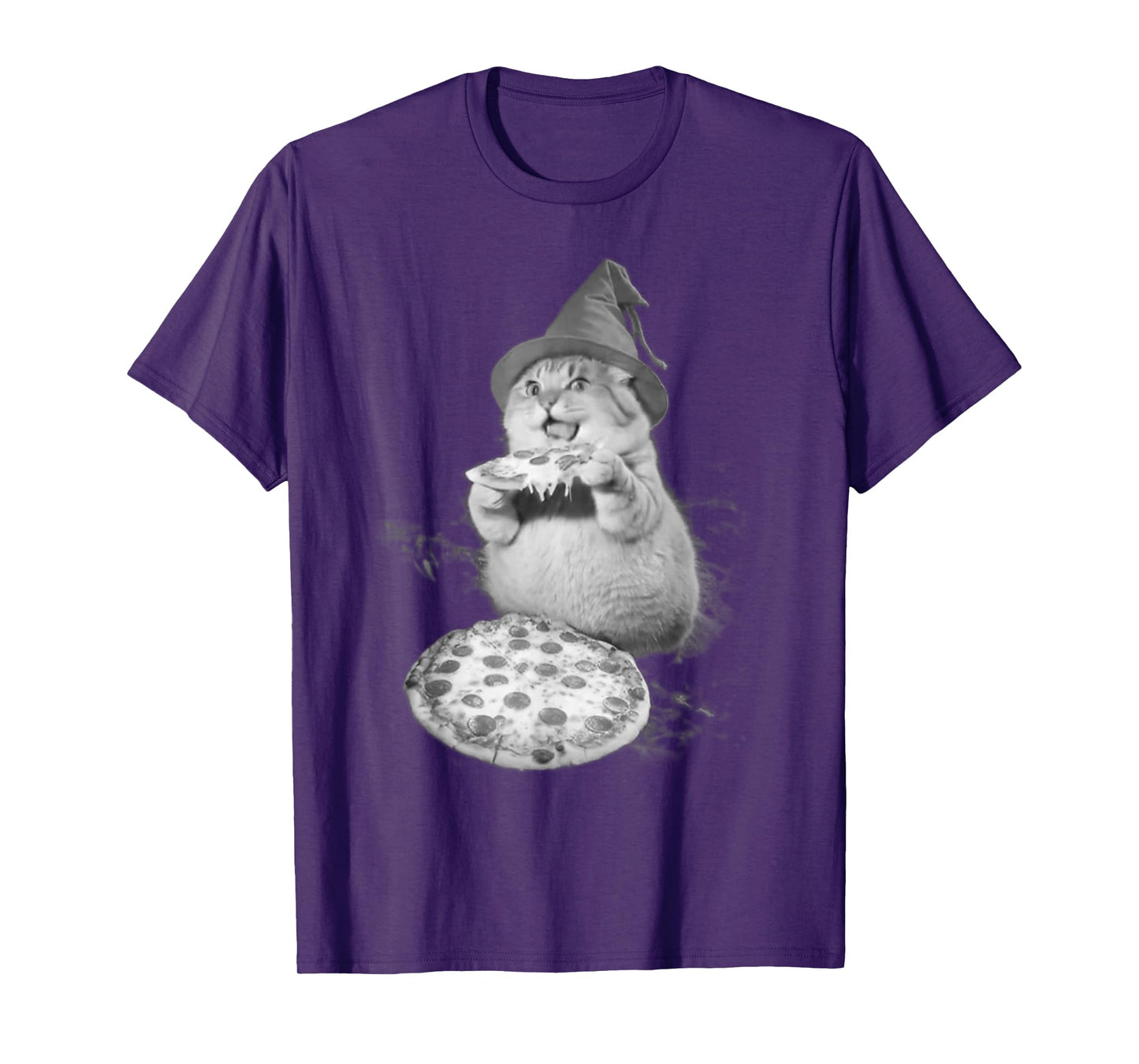 Vintage 90s Wizard Cat Eat Pizza Weird Funny Halloween Meme T-Shirt