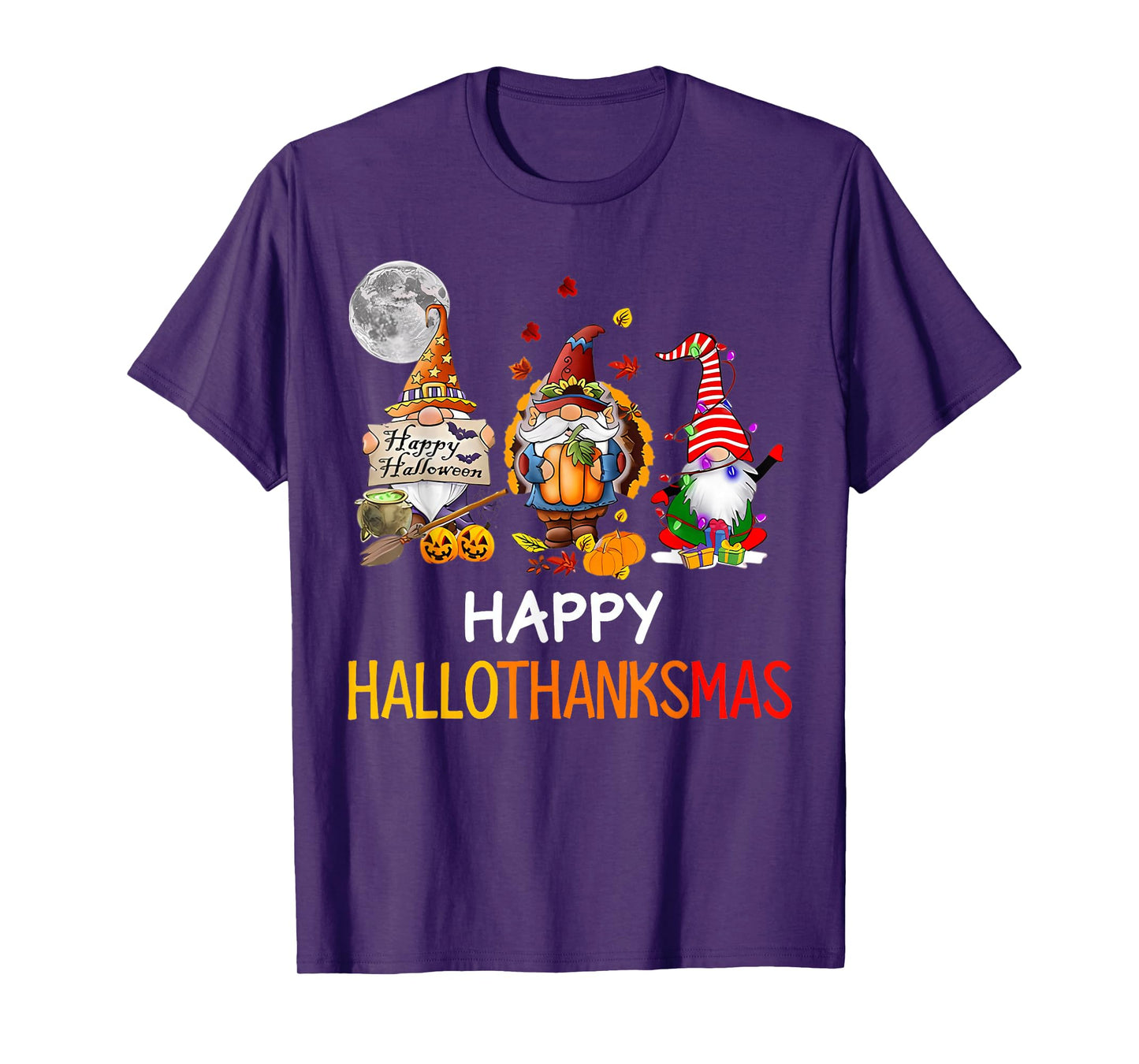 Happy Hallothanksmas Gnomes Lover Halloween Merry Christmas T-Shirt