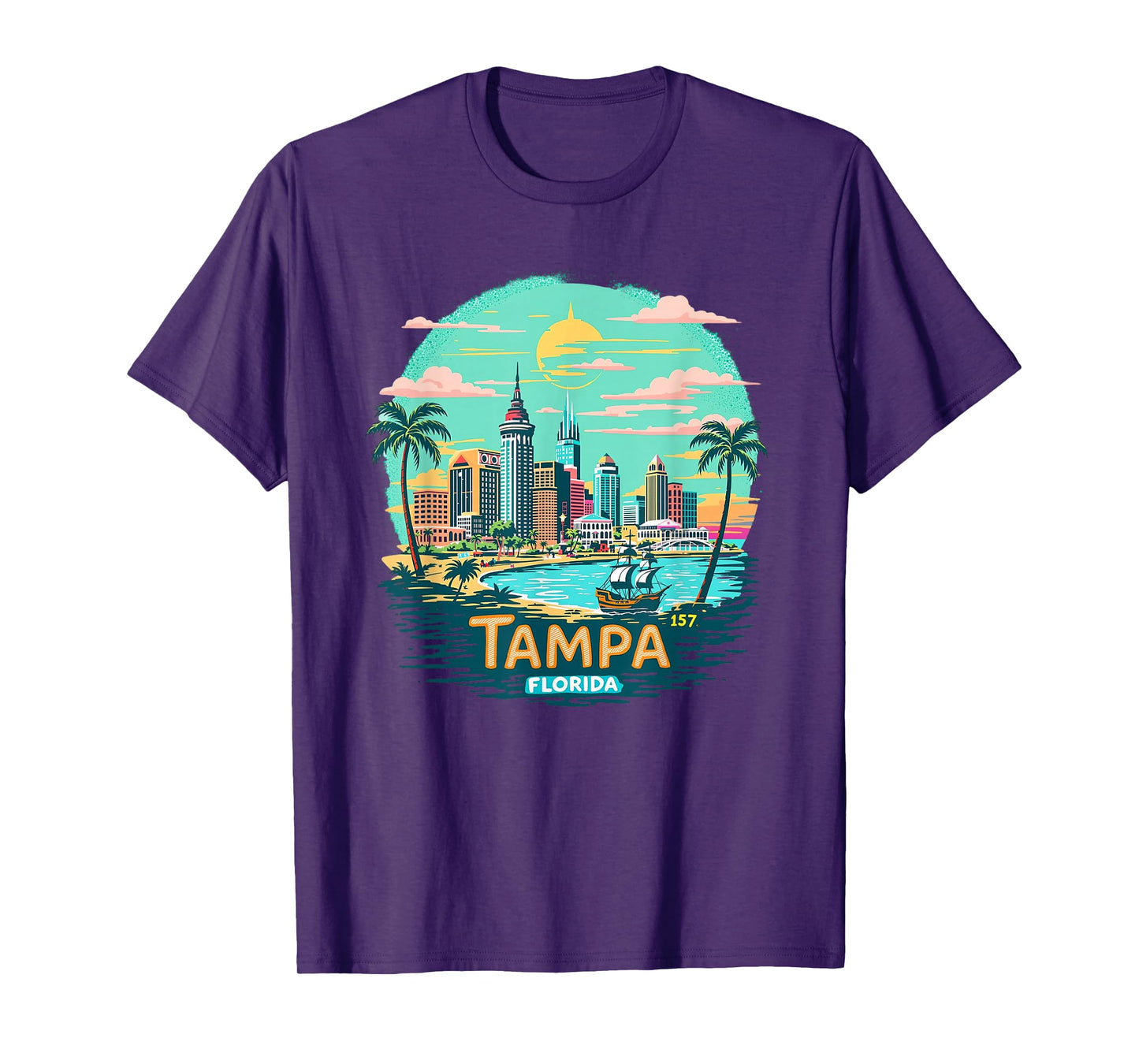 Vintage Tampa Florida Sunset Skyline Cityscape T-Shirt