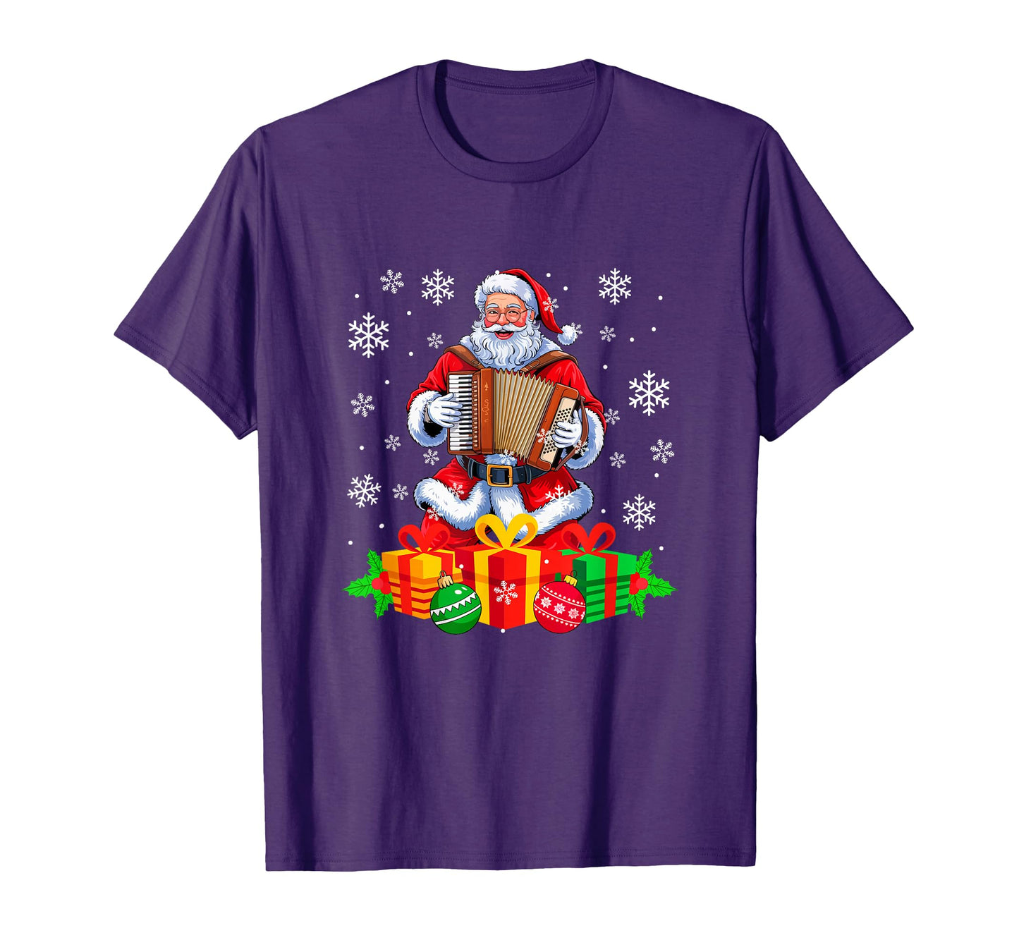 Santa Playing Accordion Instrument Colorful Christmas Boxes T-Shirt