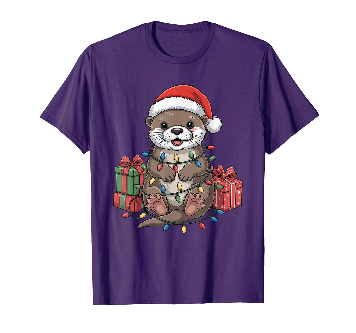 Otter Santa Hat Christmas Design Funny Animal Lovers Holiday T-Shirt