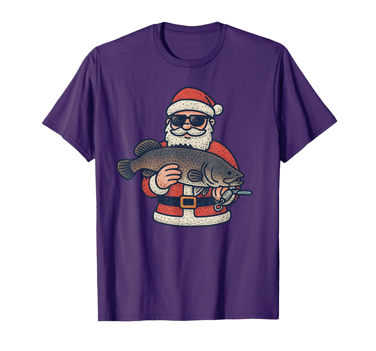 Santa Fishing Christmas Vintage Fish Funny Xmas T-Shirt