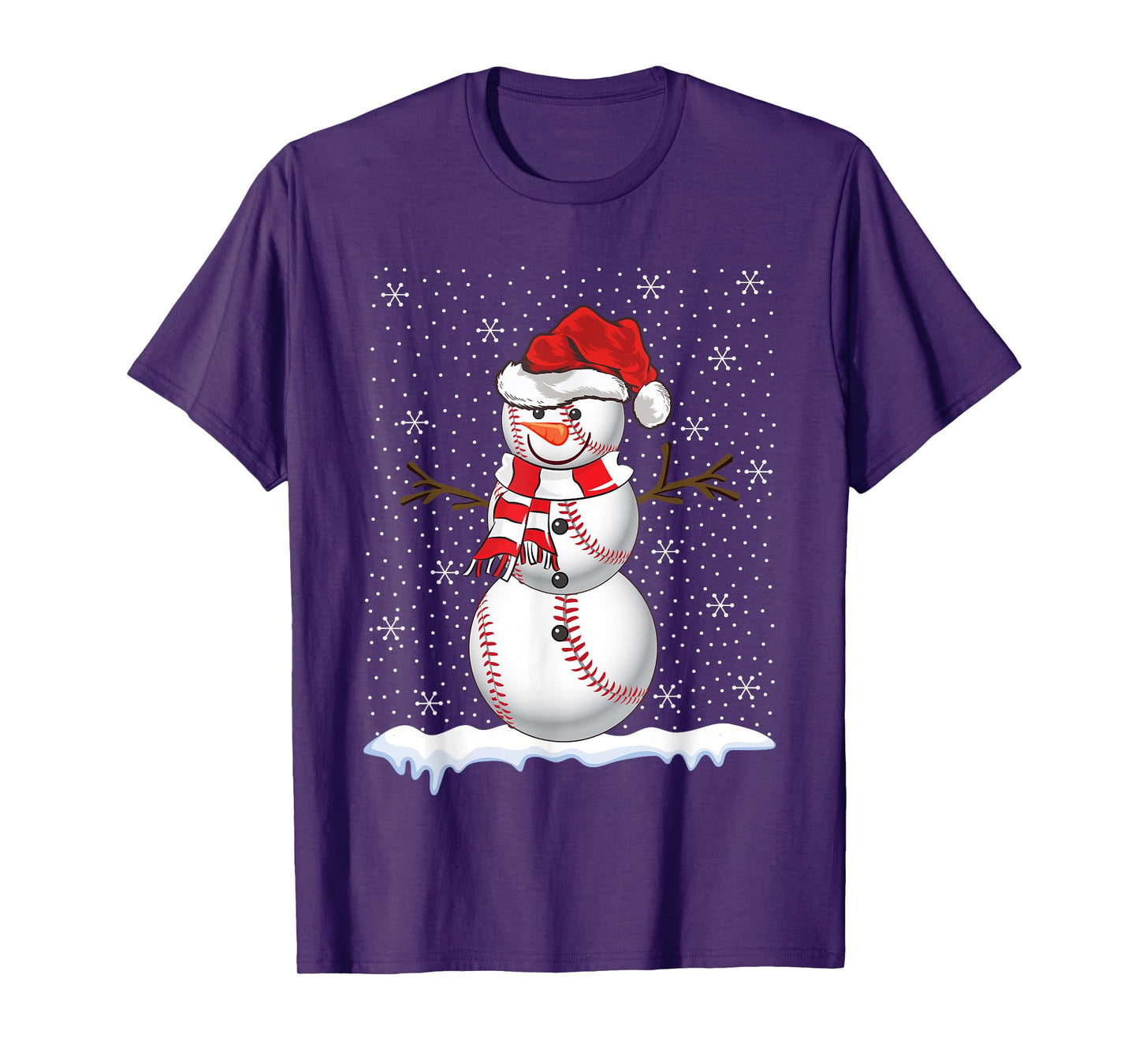 Baseball Snowman Christmas Pajamas Xmas Baseball Player T-Shirt