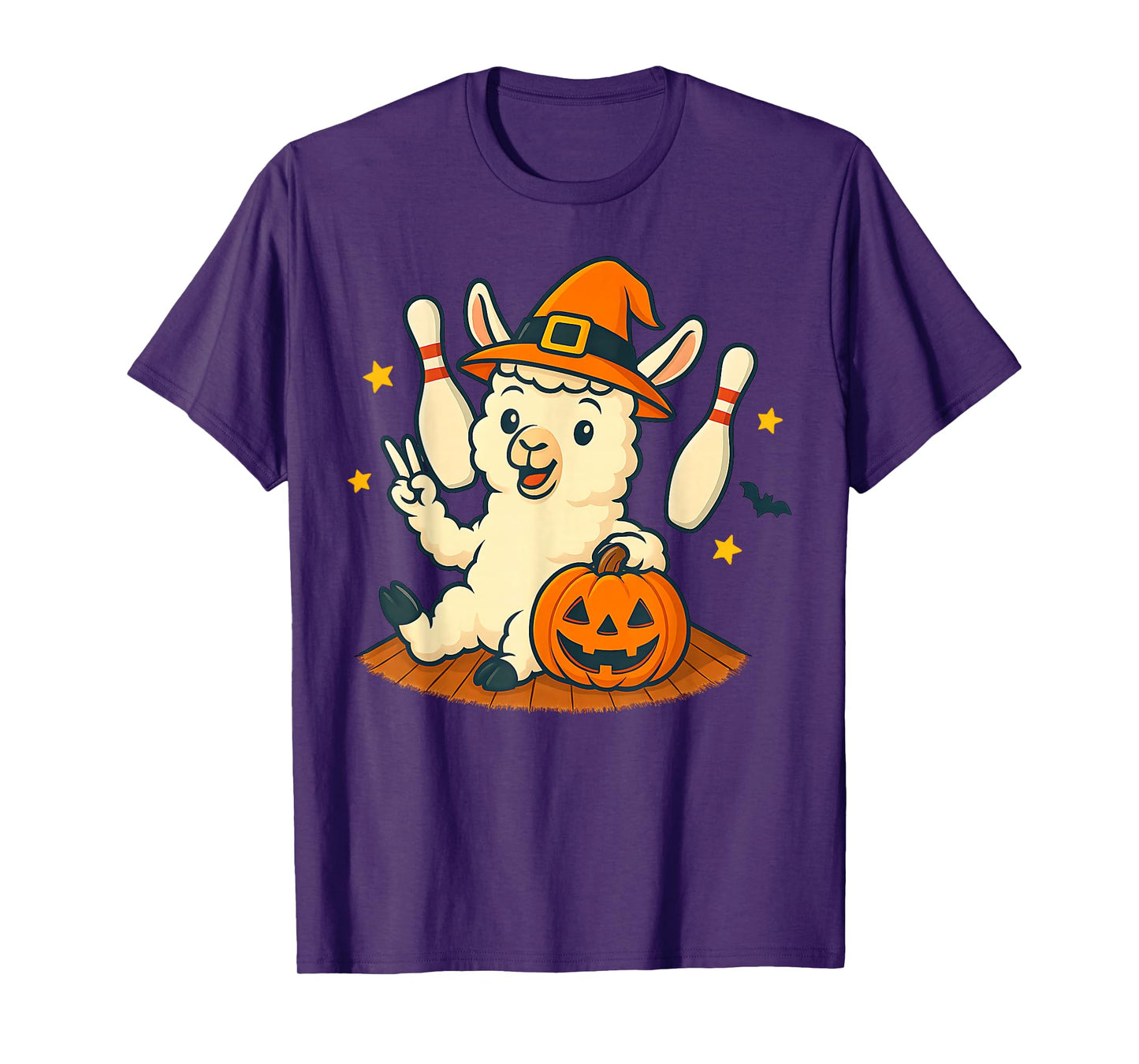 Cute Llama Cool Llama Halloween Pumpkin Witch Bowling T-Shirt