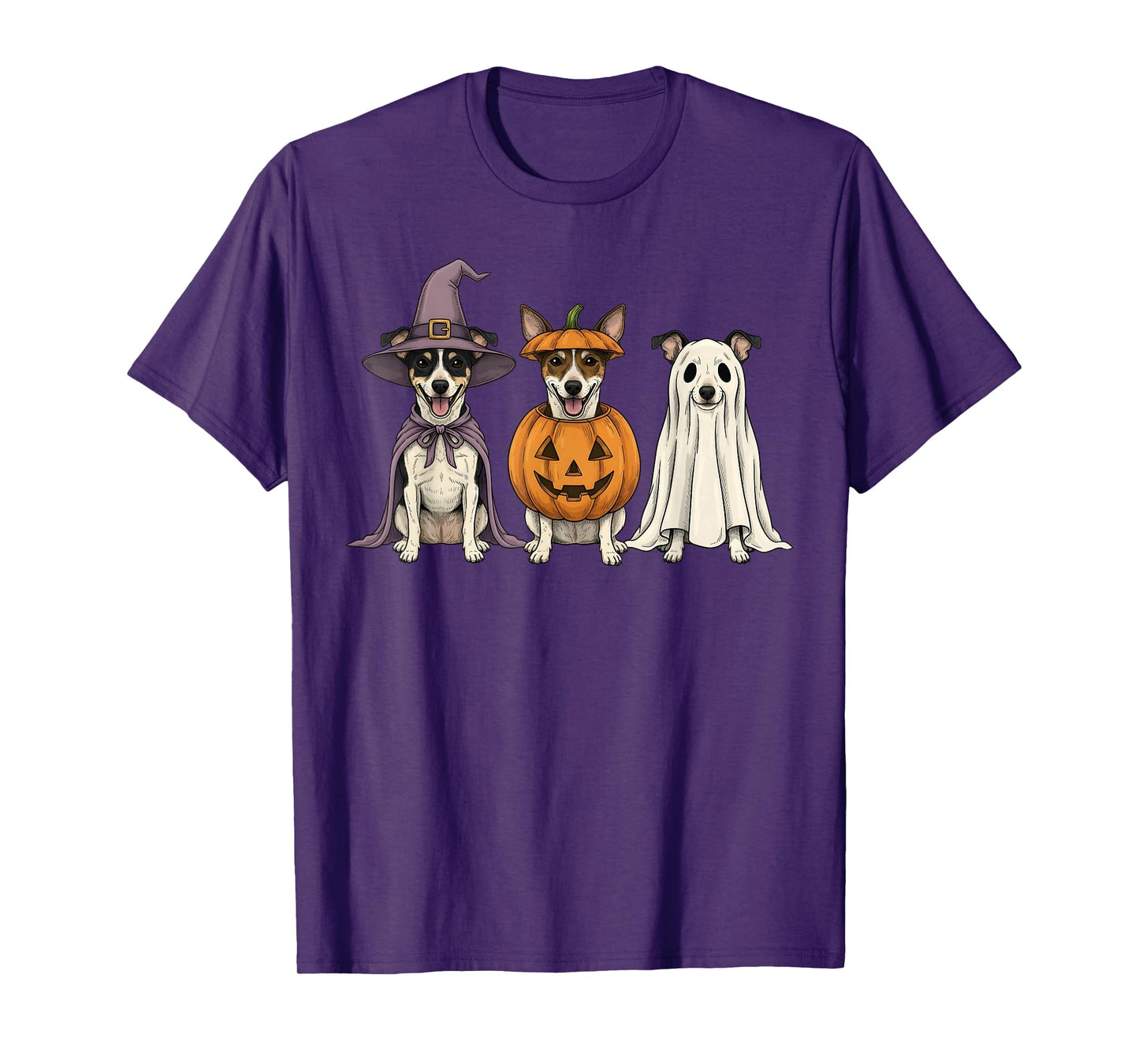 Spooky Ghost Rat Terrier Pumpkin Halloween Dog Lover T-Shirt