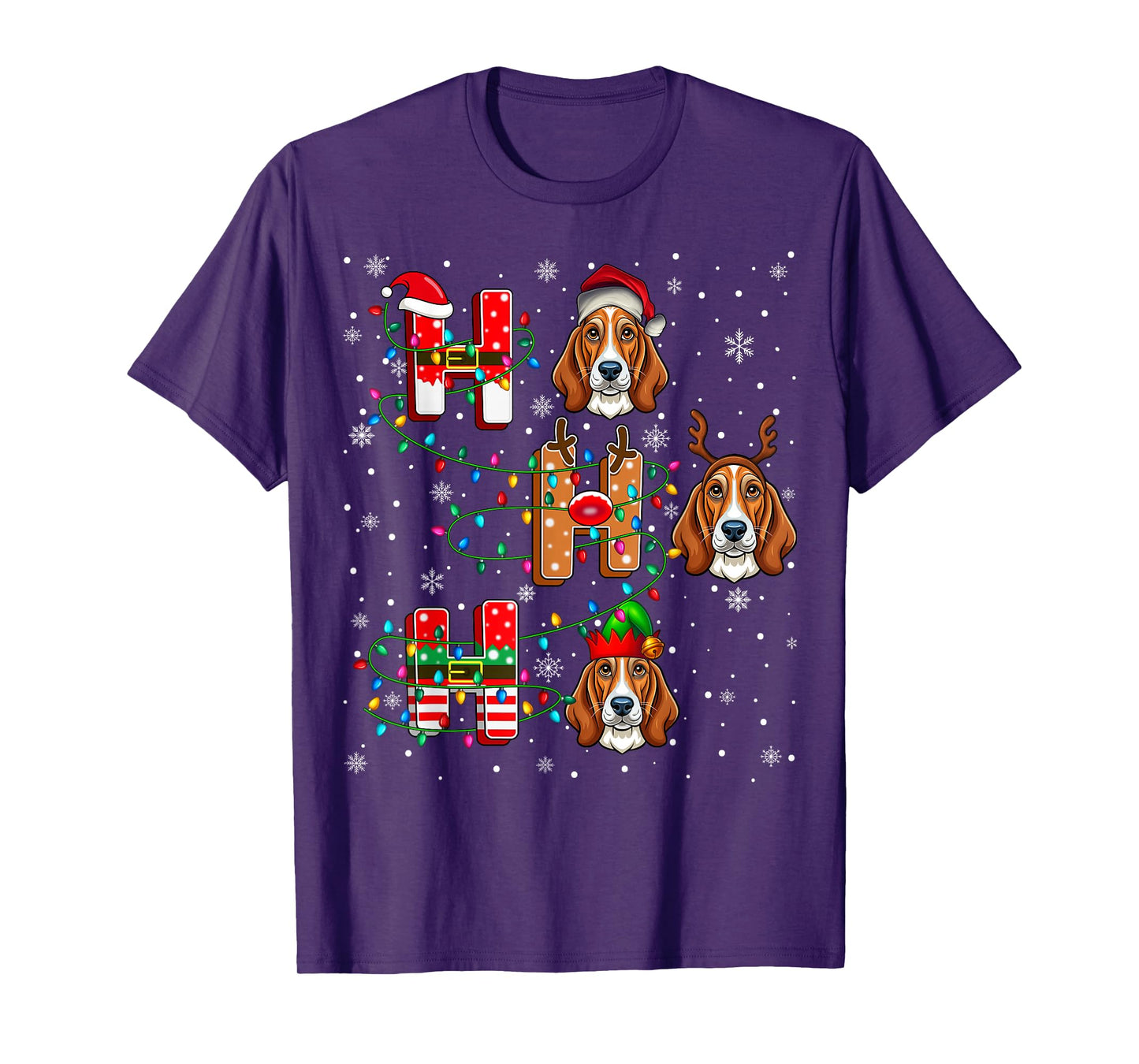 Ho Ho Santa Reindeer Hat Elf Matching Basset Hound Dog Xmas T-Shirt
