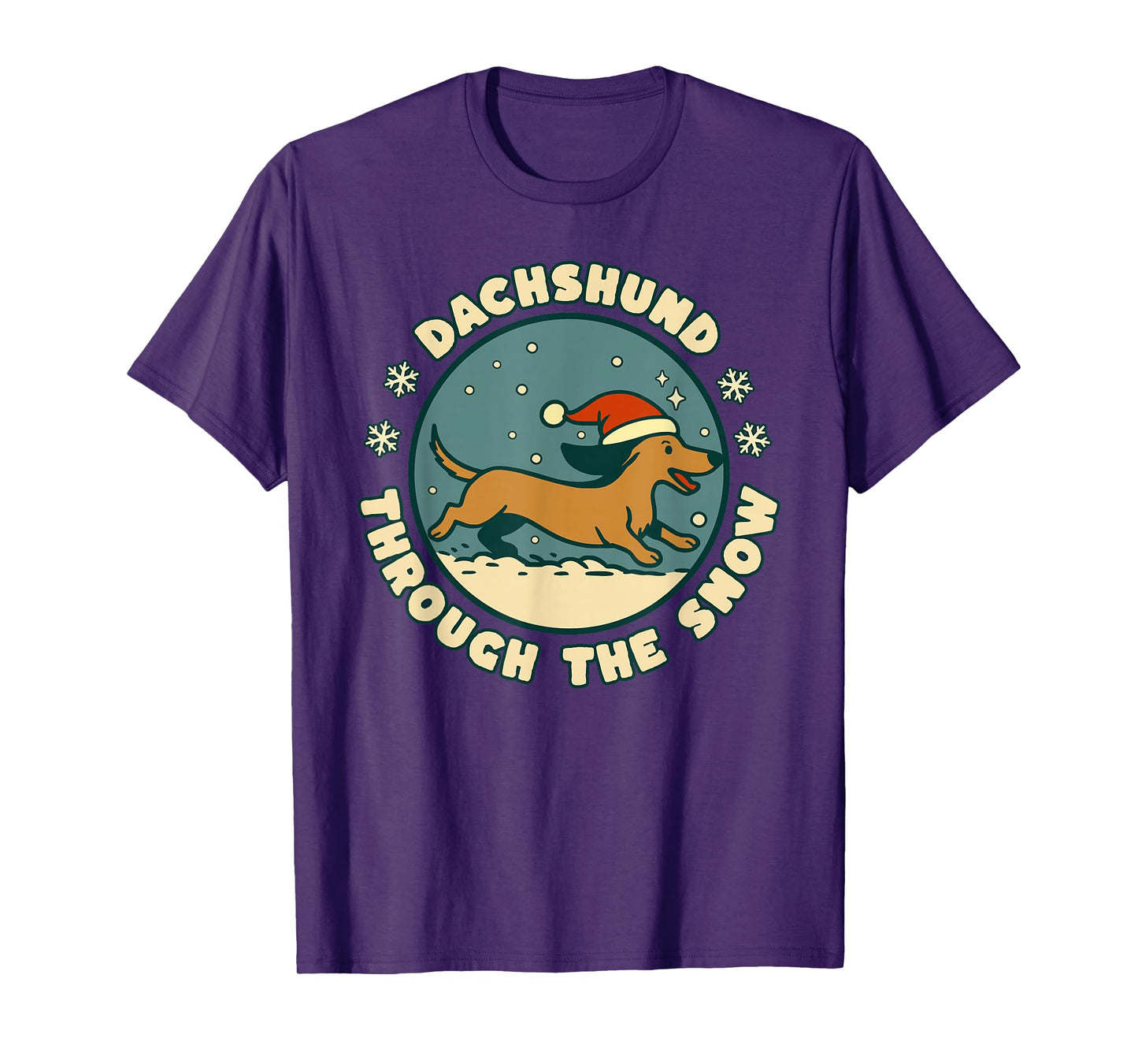 Dachshund Dog Through The Snow Funny Christmas Doxie Dog T-Shirt