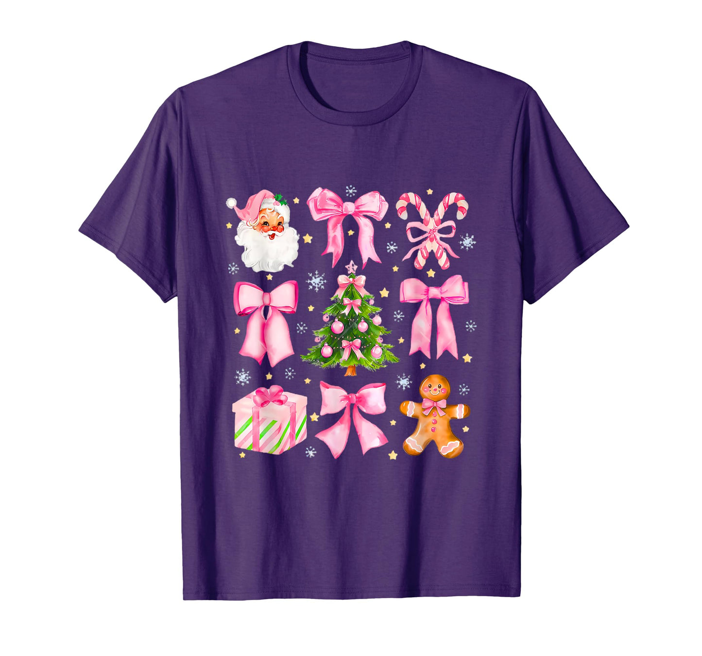 Cute Coquette Bow Pink Christmas Tree Santa Gingerbread Xmas T-Shirt
