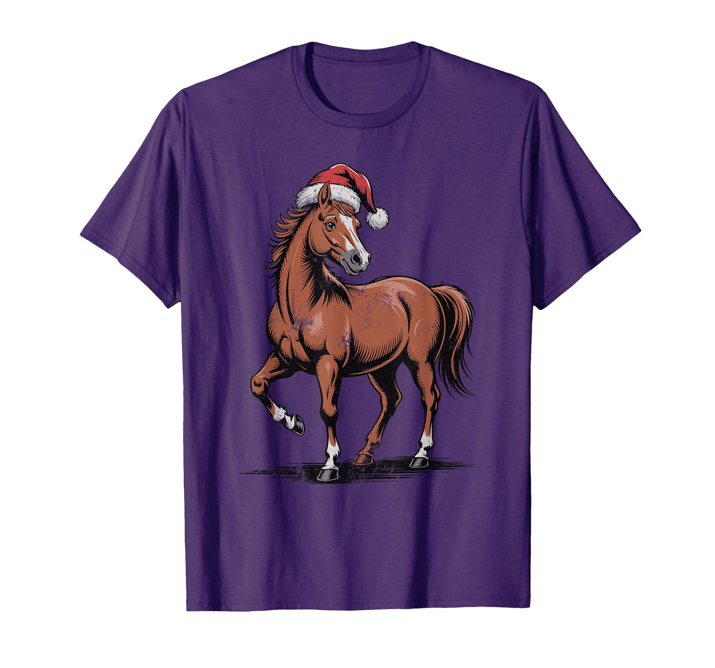 Horse Santa Hat Christmas Vintage Animal Lovers Holiday T-Shirt