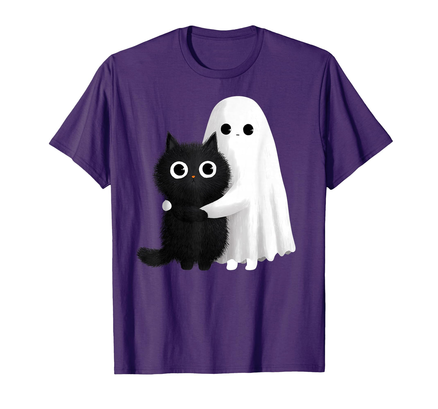 Spooky Boo Ghost Hugging Black Cat Halloween Cats Mom Dad T-Shirt