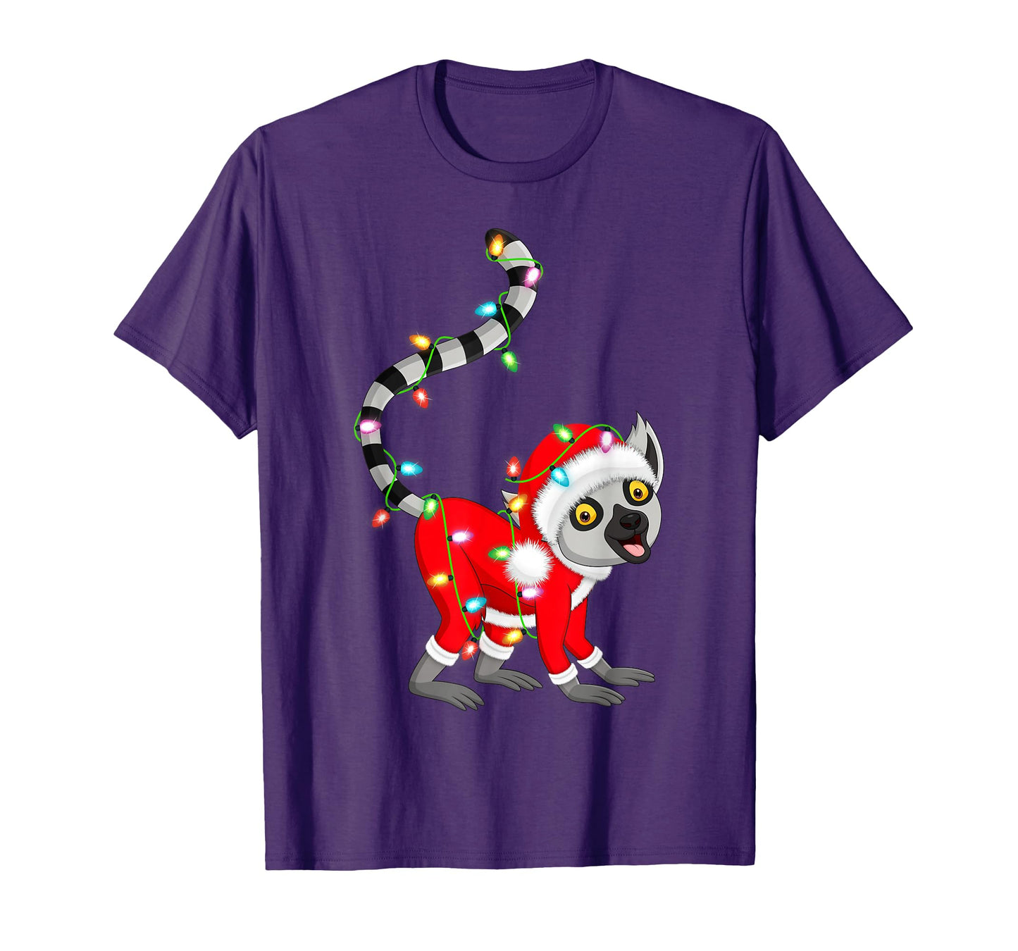Lemur Christmas Lights Santa Costume Cute Animal Xmas T-Shirt
