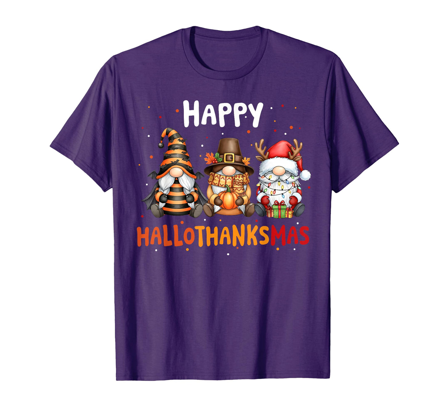 Happy Hallothanksmas Gnomes Lover Halloween Merry Christmas T-Shirt
