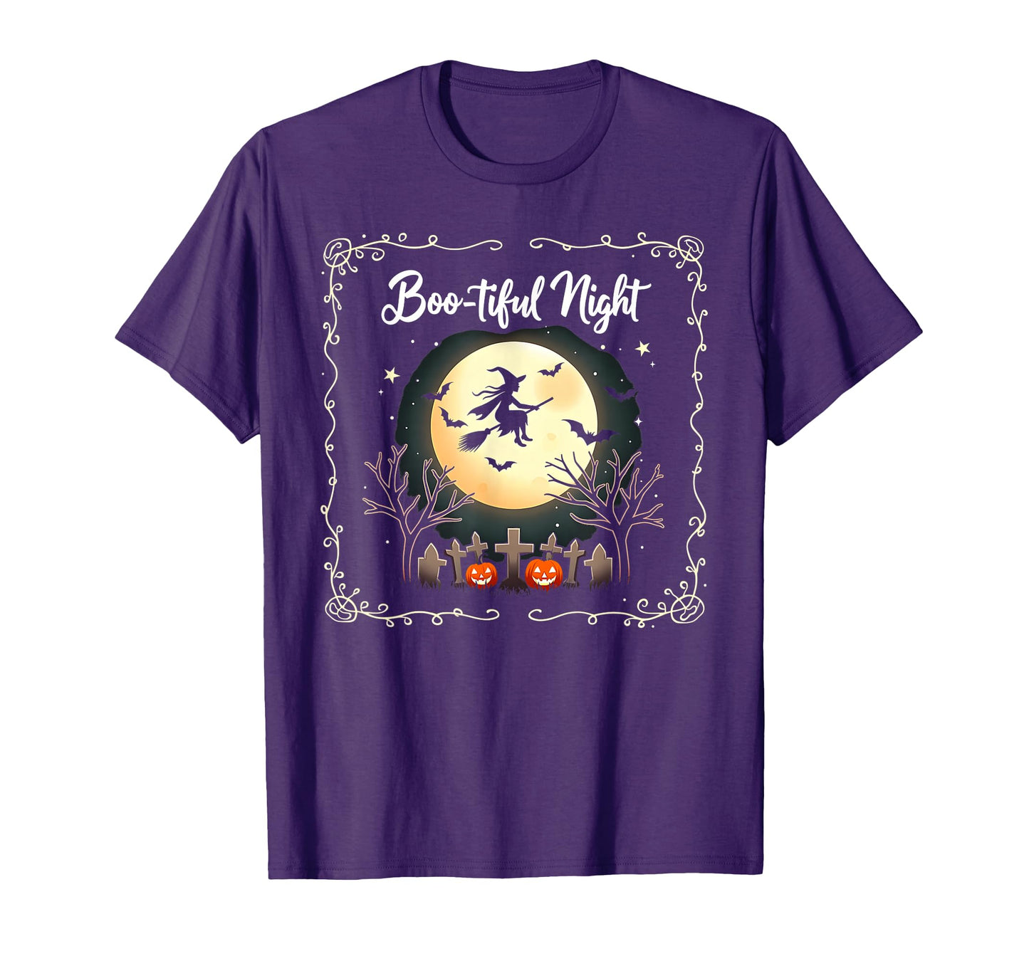 Classic Halloween Boo-Tiful Night Witch Moon Scene T-Shirt
