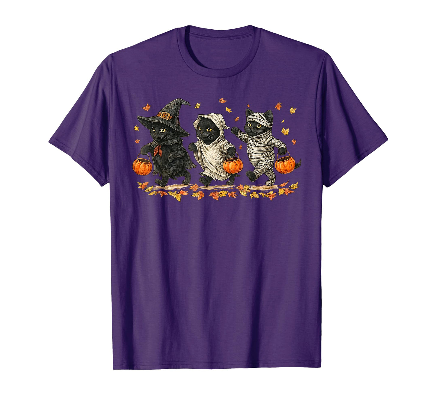 Retro Cute Black Cat Funny Halloween Pumpkin Men Women Kids T-Shirt