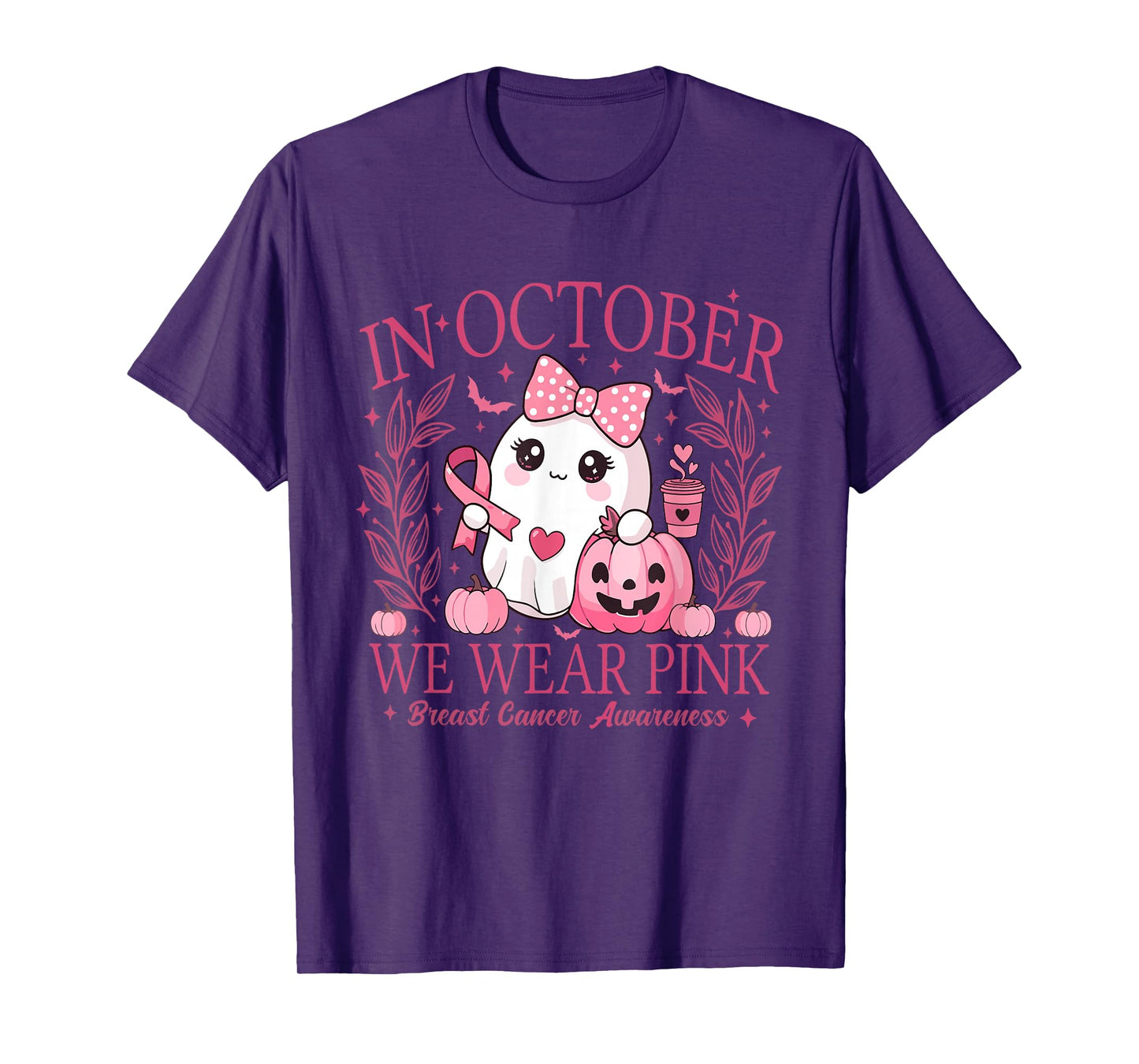 in October We Wear Pink Coquette Breast Cancer Halloween T-Shirt