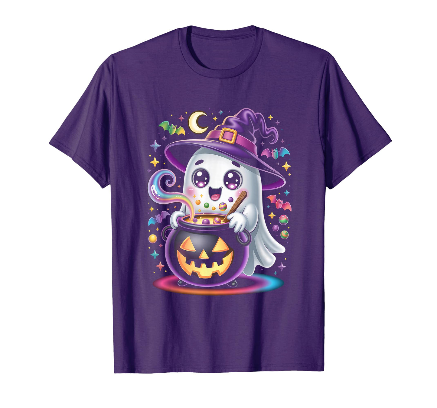 Cute Ghost with Pumpkin Lantern Halloween Witch T-Shirt