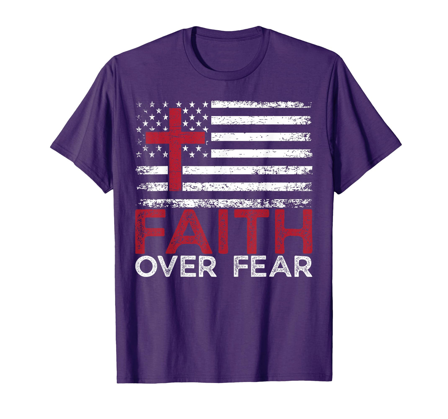 Faith Over Fear Inspirational Christian Faith American Flag T-Shirt