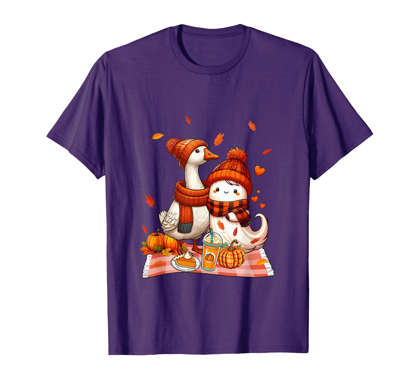 Goose with Boo Halloween Thanksgiving Fall Leaves Pumpkins T-Shirt