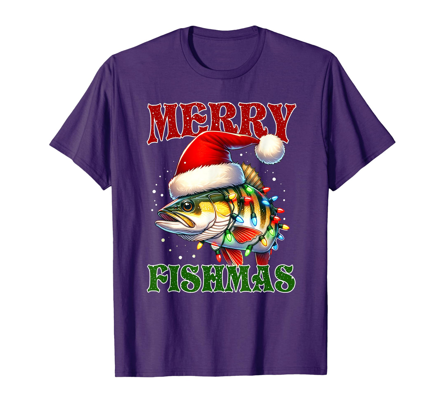 Merry Fishmas Santa Fishing Lovers Funny Christmas Lights T-Shirt