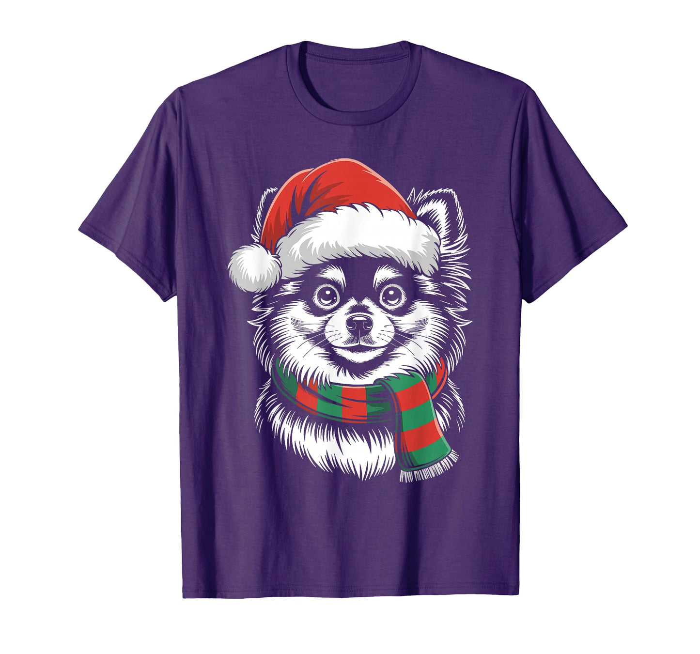 Pomeranian Dog Xmas Santa Hat Scarf Christmas Costume T-Shirt