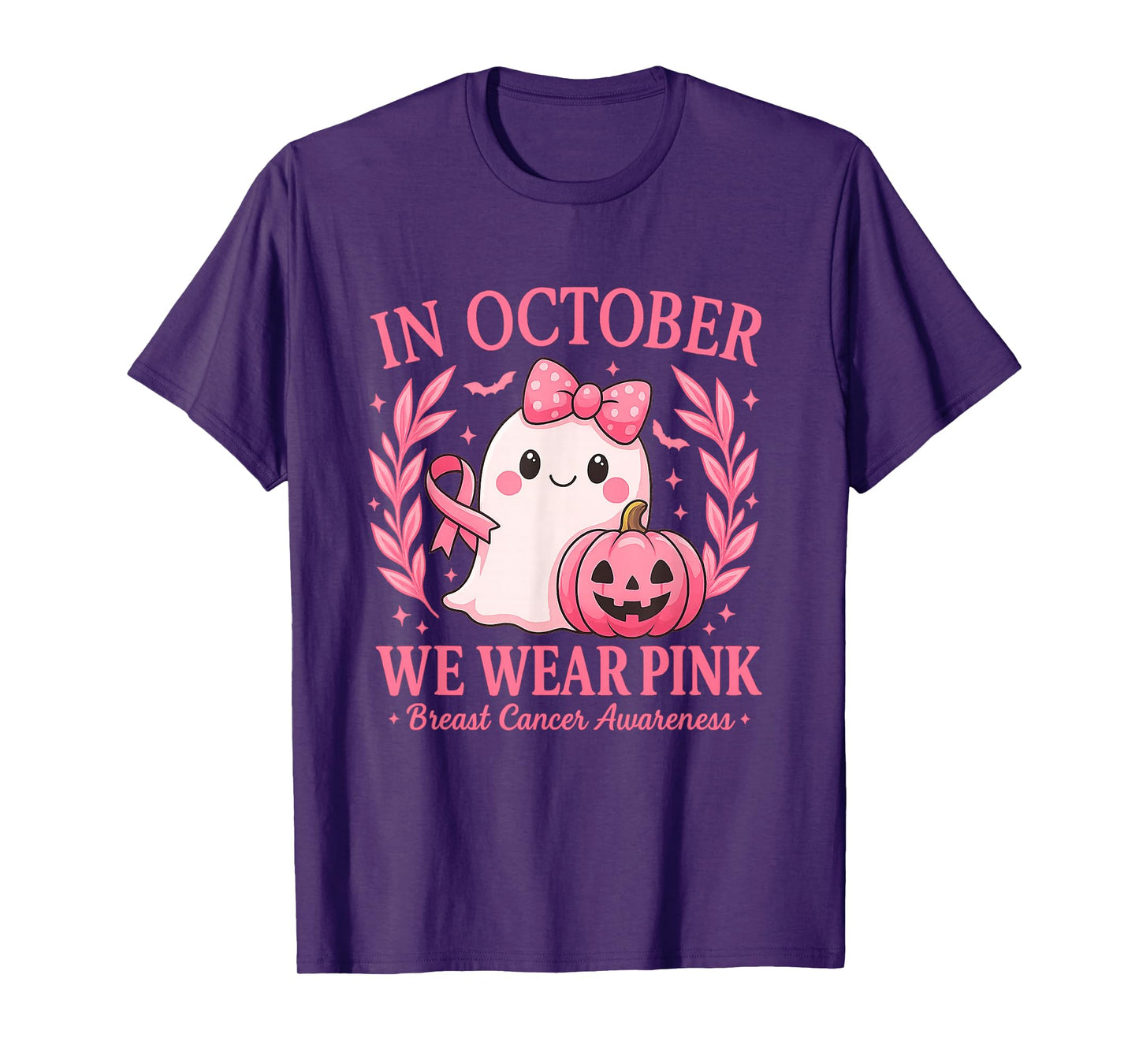 in October We Wear Pink Shirt Ghost Breast Cancer Awareness T-Shirt