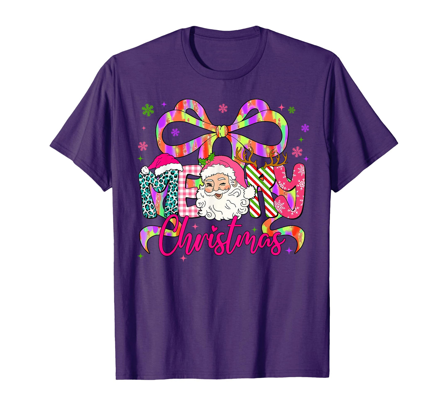 Merry Christmas Santa Preppy Coquette Lace Bow Girl Women T-Shirt