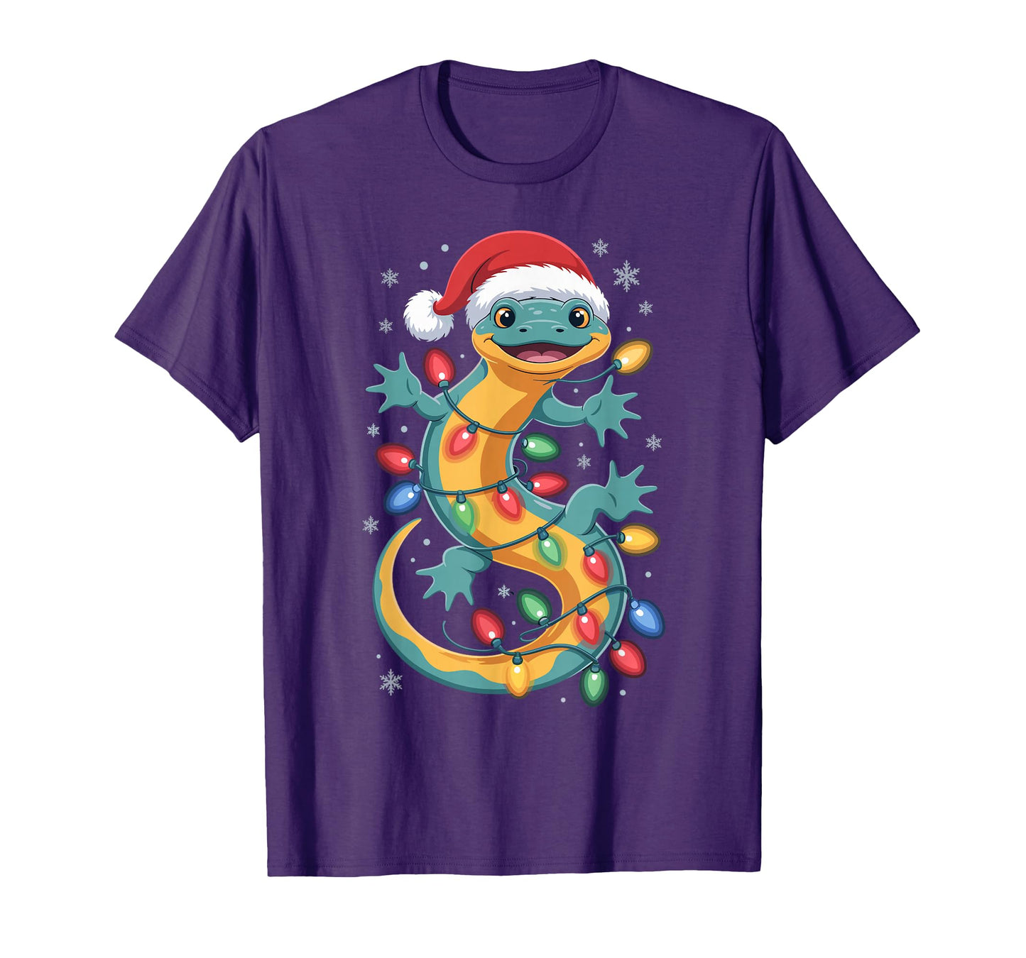Christmas Hellbender Salamander Holiday Lights Santa Hat Fun T-Shirt