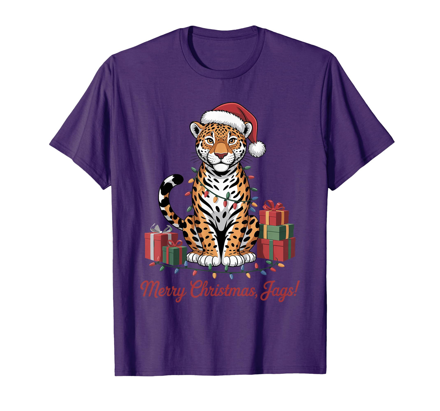 Jaguar Santa Hat Christmas Design Funny Wild Animal Lovers T-Shirt