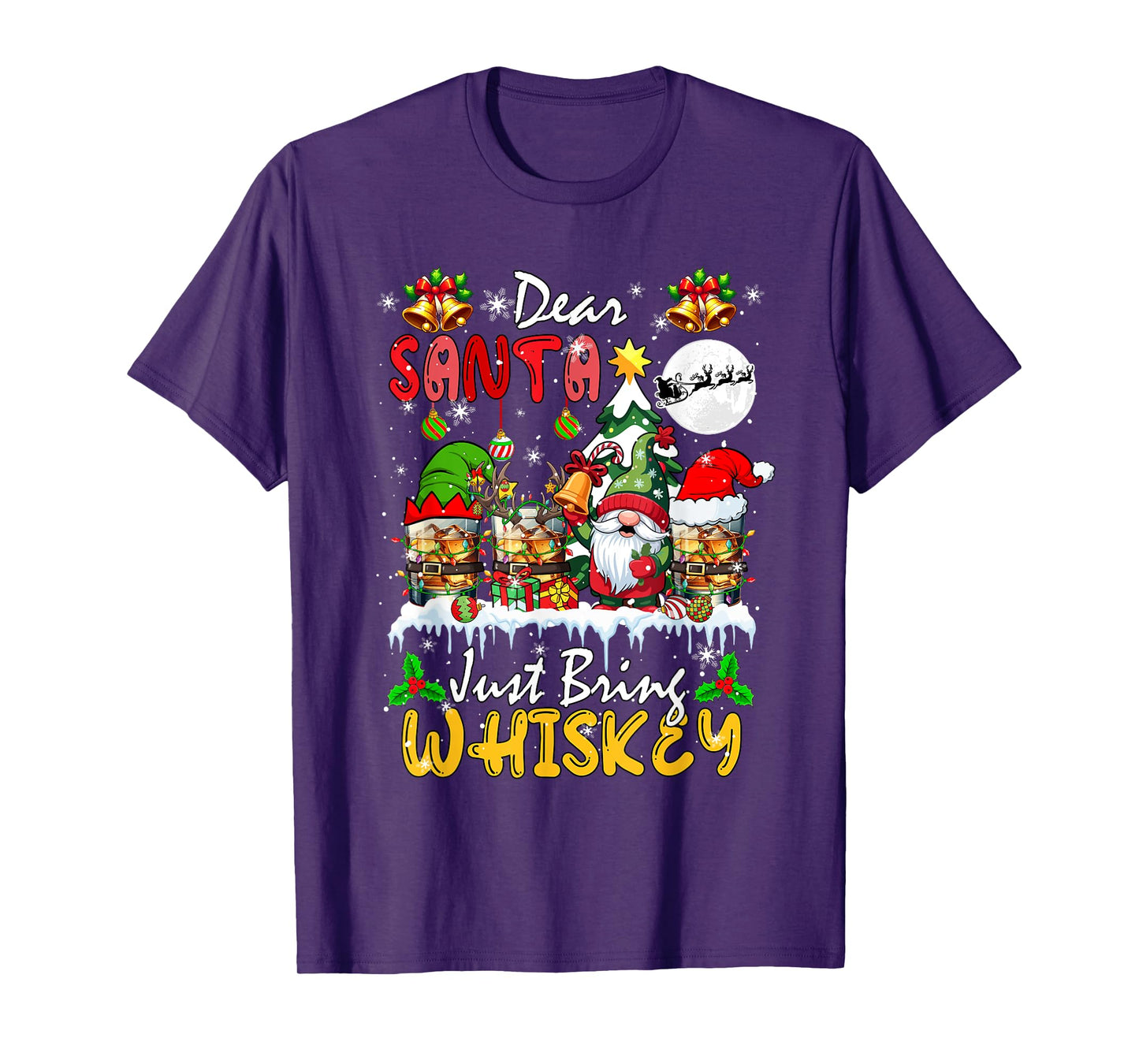 Just Bring Whiskey Christmas Three Santa Elf Whiskey Glasses T-Shirt