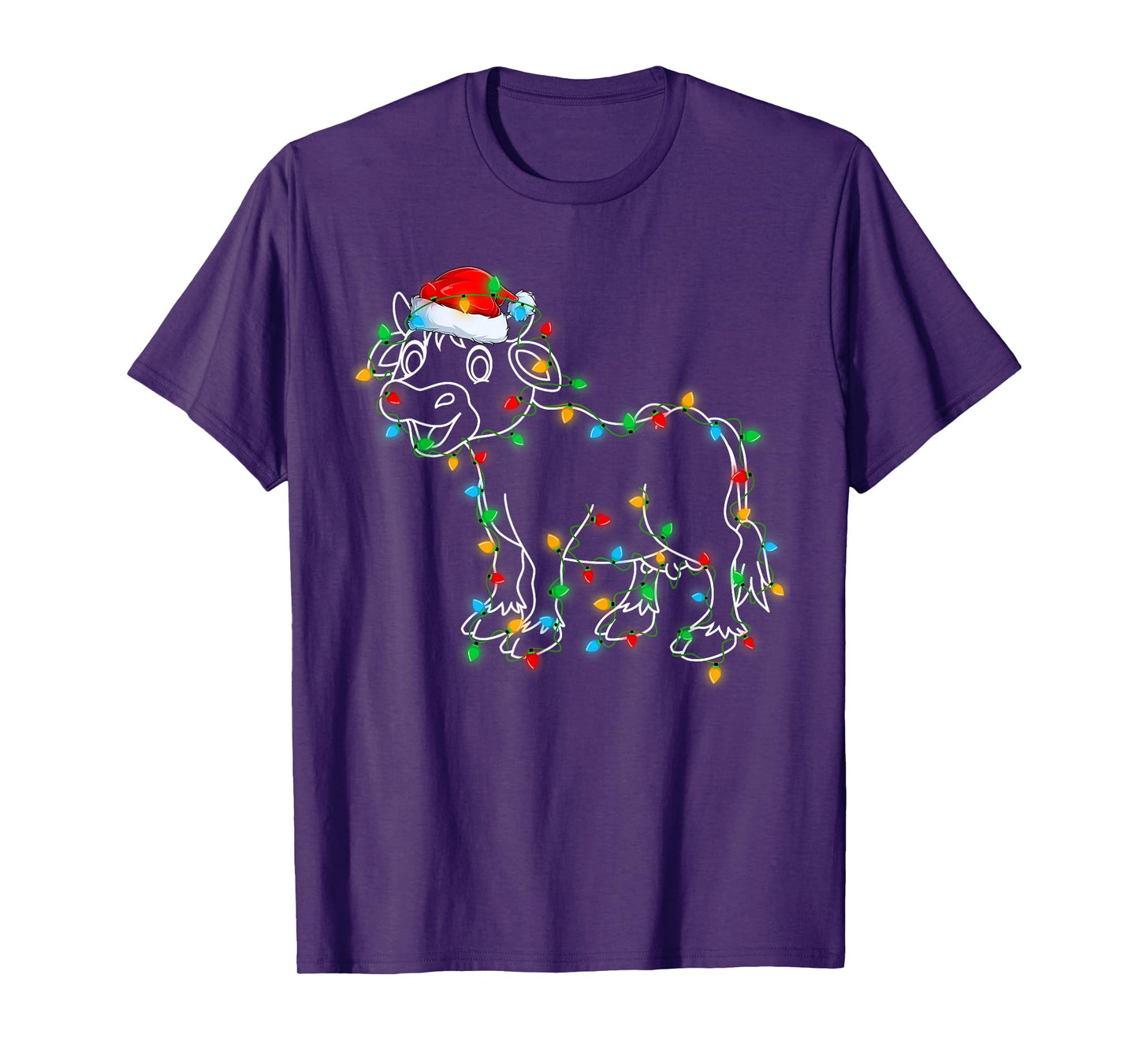 Cow Christmas Lights Cowboy Cowgirl Funny Cattle Cow Xmas T-Shirt