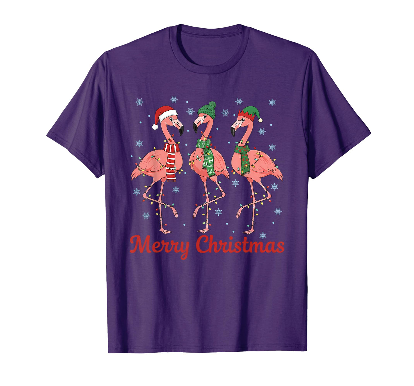Merry Christmas Pink Flamingo Santa Hat Matching Family Xmas T-Shirt