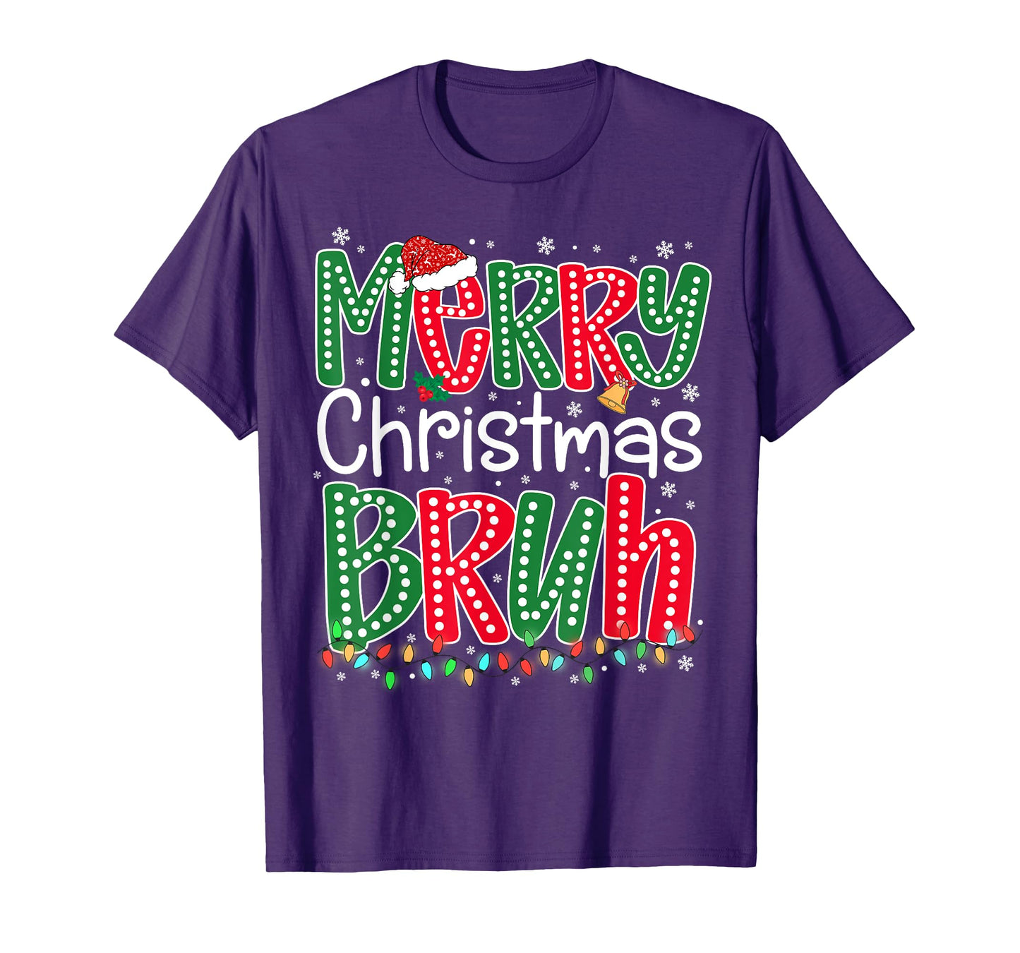 Merry Christmas Bruh Xmas Lights Santa Hat Mens Boys Kids T-Shirt