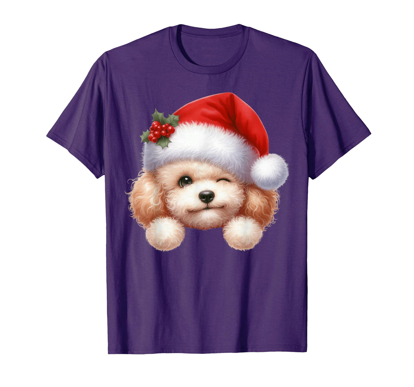 Poodle Dog Christmas Santa Hat Dog Mom Dad T-Shirt