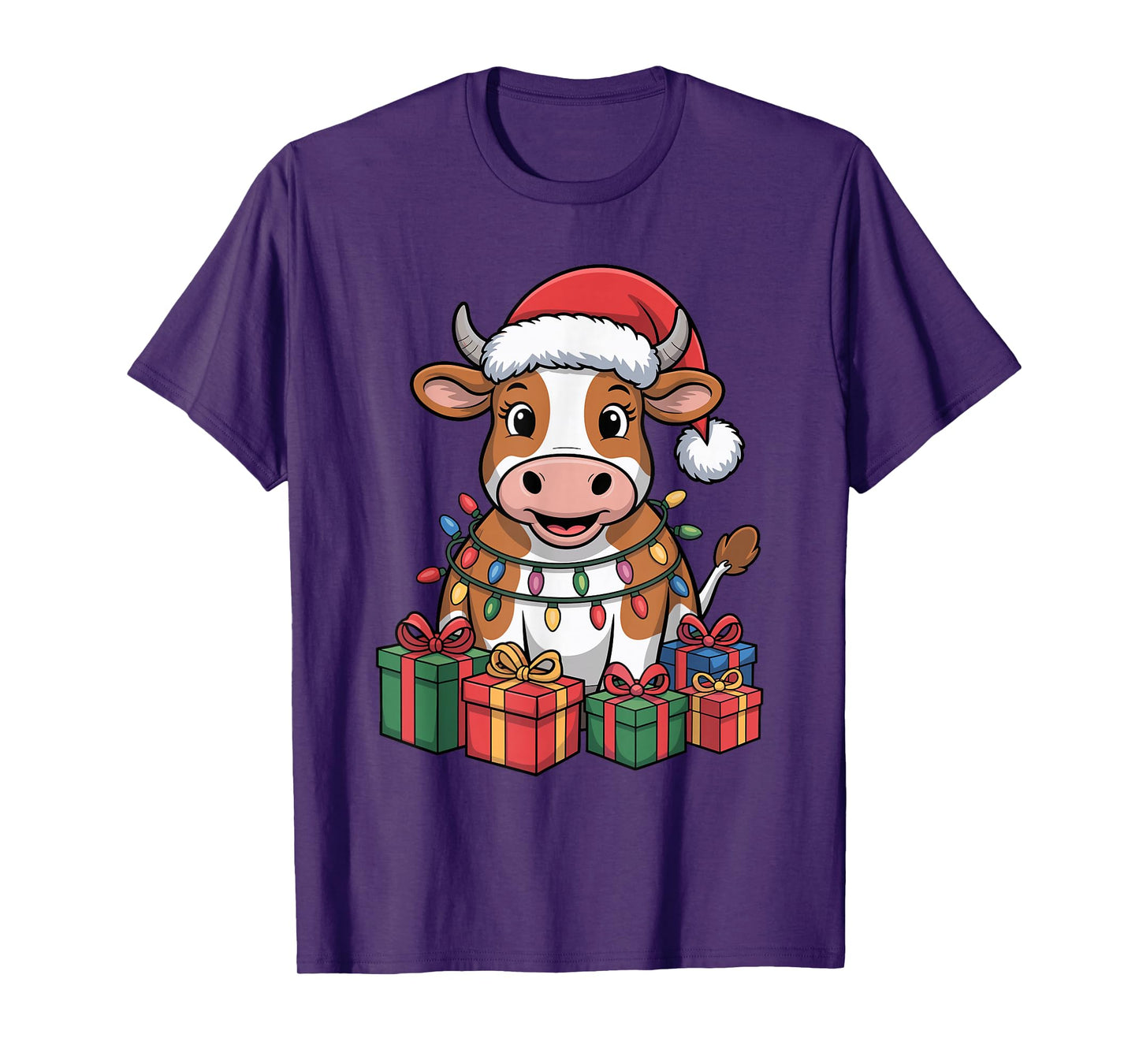 Cow Santa Hat Christmas Design Funny Farm Animal Lovers T-Shirt