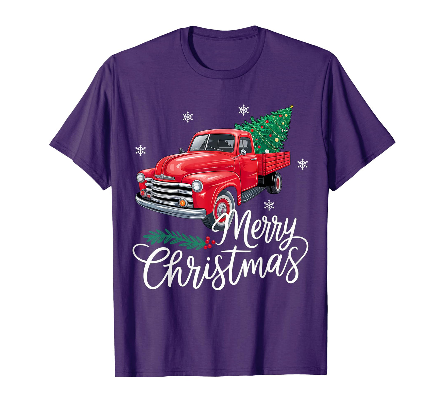 Vintage Wagon Red Truck Christmas Tree Pajama Family Xmas T-Shirt