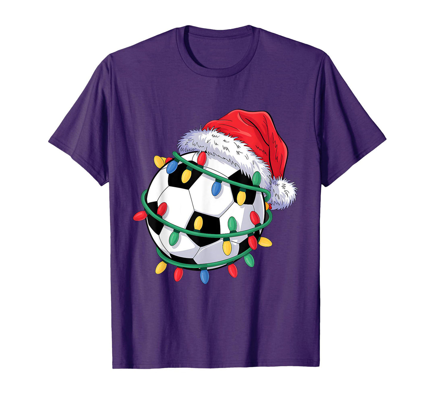 Soccer Ball Santa Hat Men Women Christmas Soccer Xmas Lights T-Shirt