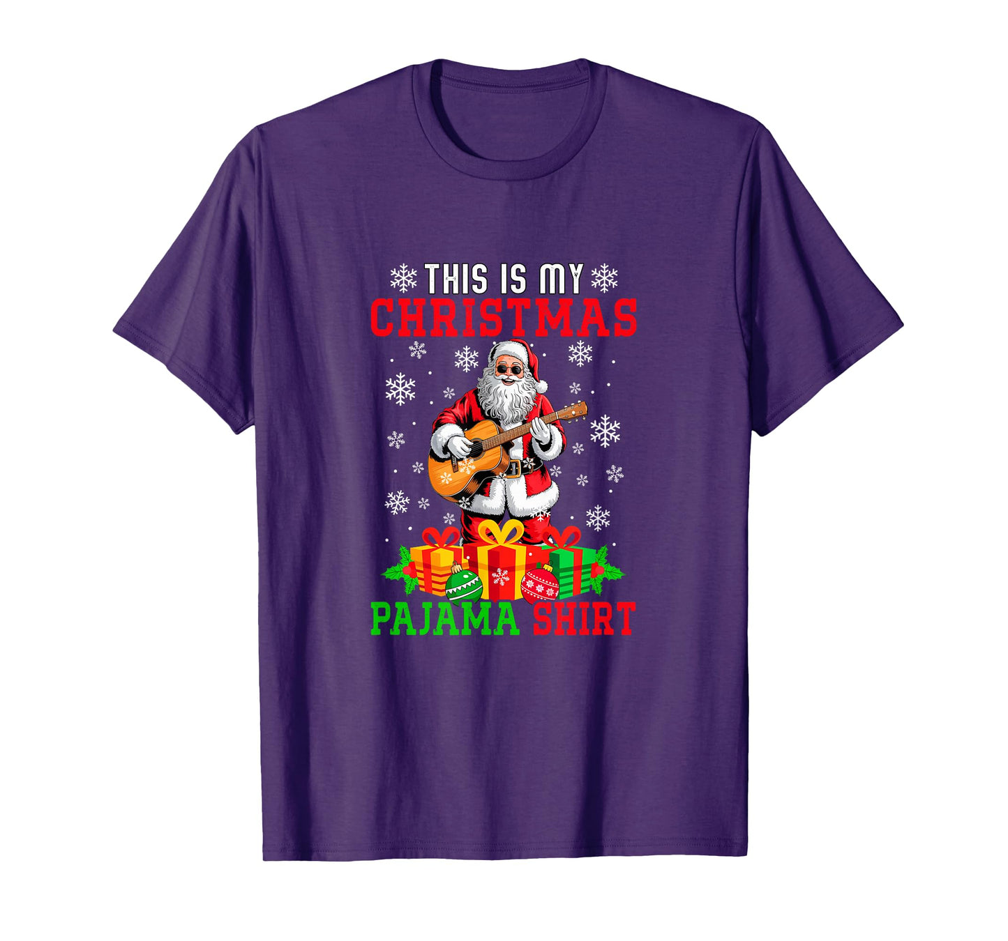 My Christmas Pajama Shirt Santa Playing Guitar Instrument T-Shirt