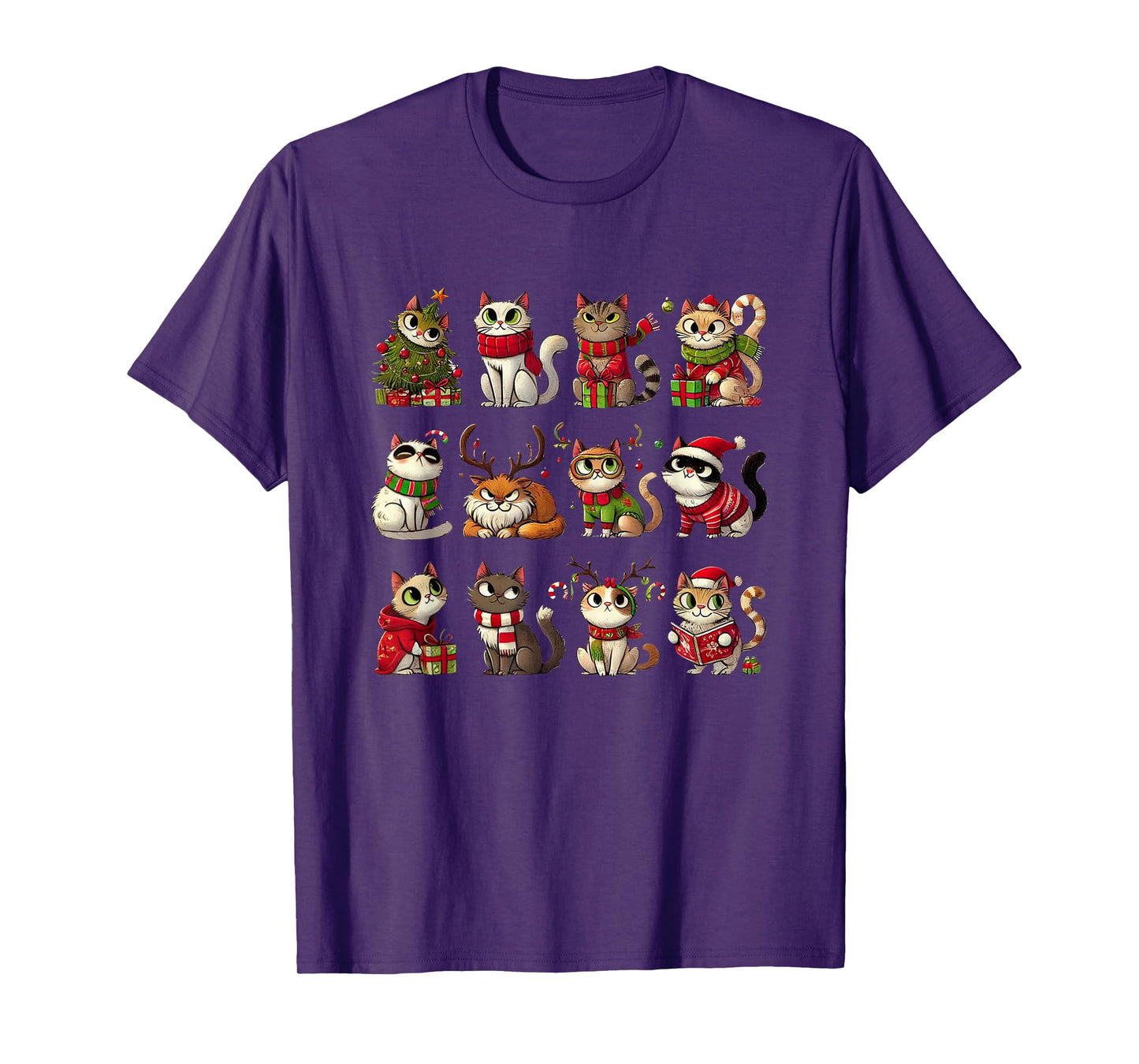Cat Christmas Shirt Reindeer Santa Xmas Holiday Men Women T-Shirt