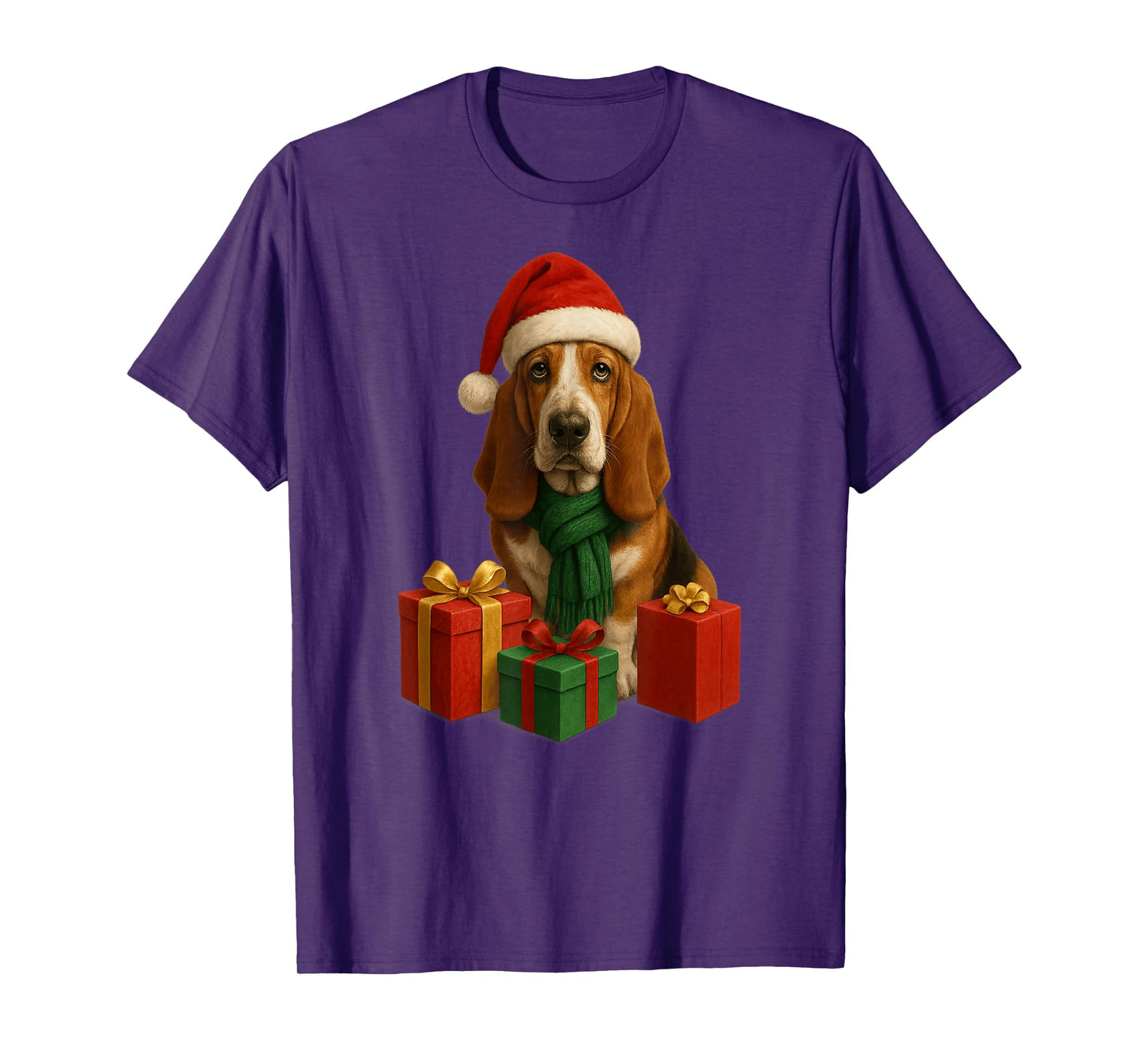 Christmas Basset Hound with Santa Claus hat, Cute T-Shirt