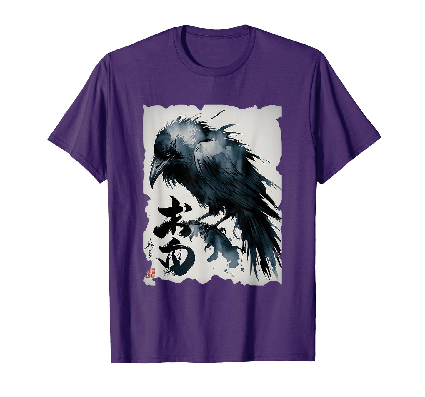 Crow Japanese Art - Vintage Raven Sumi-e Graphic T-Shirt
