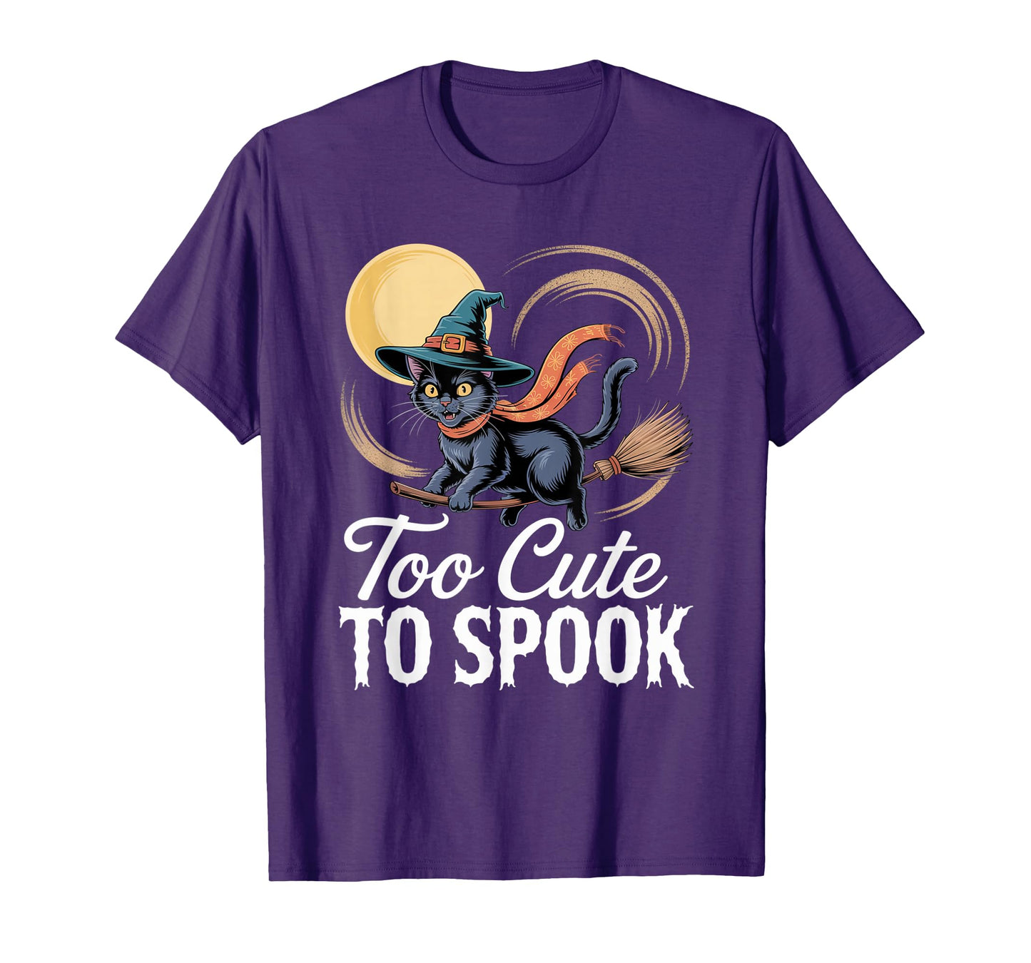 Too Cute to Spook Black Cat Halloween Witch Graphic T-Shirt