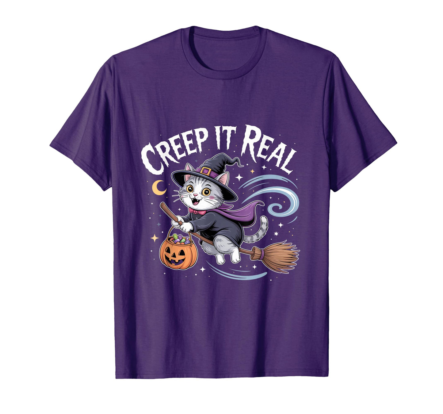 Cute Witch Cat Halloween – Creep It Real Funny Spooky Tees T-Shirt