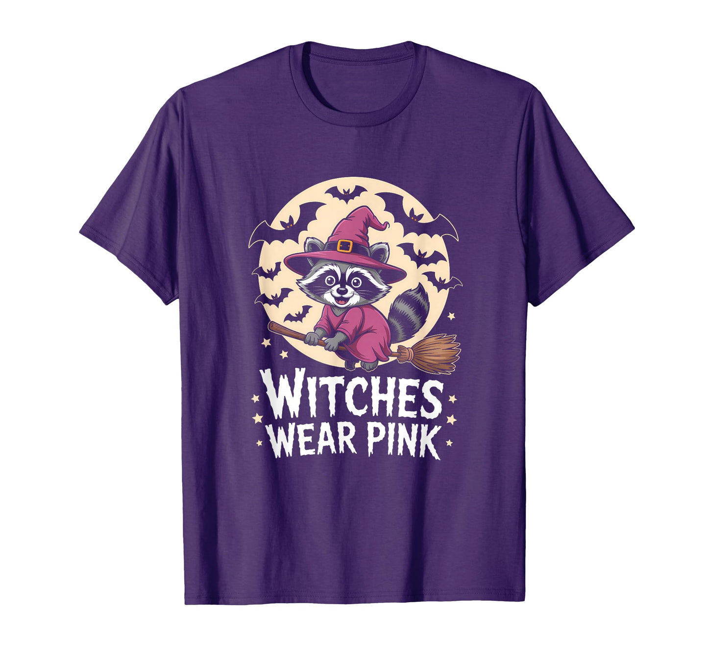 Witches Wear Pink Breast Cancer Witch Raccoon Halloween T-Shirt