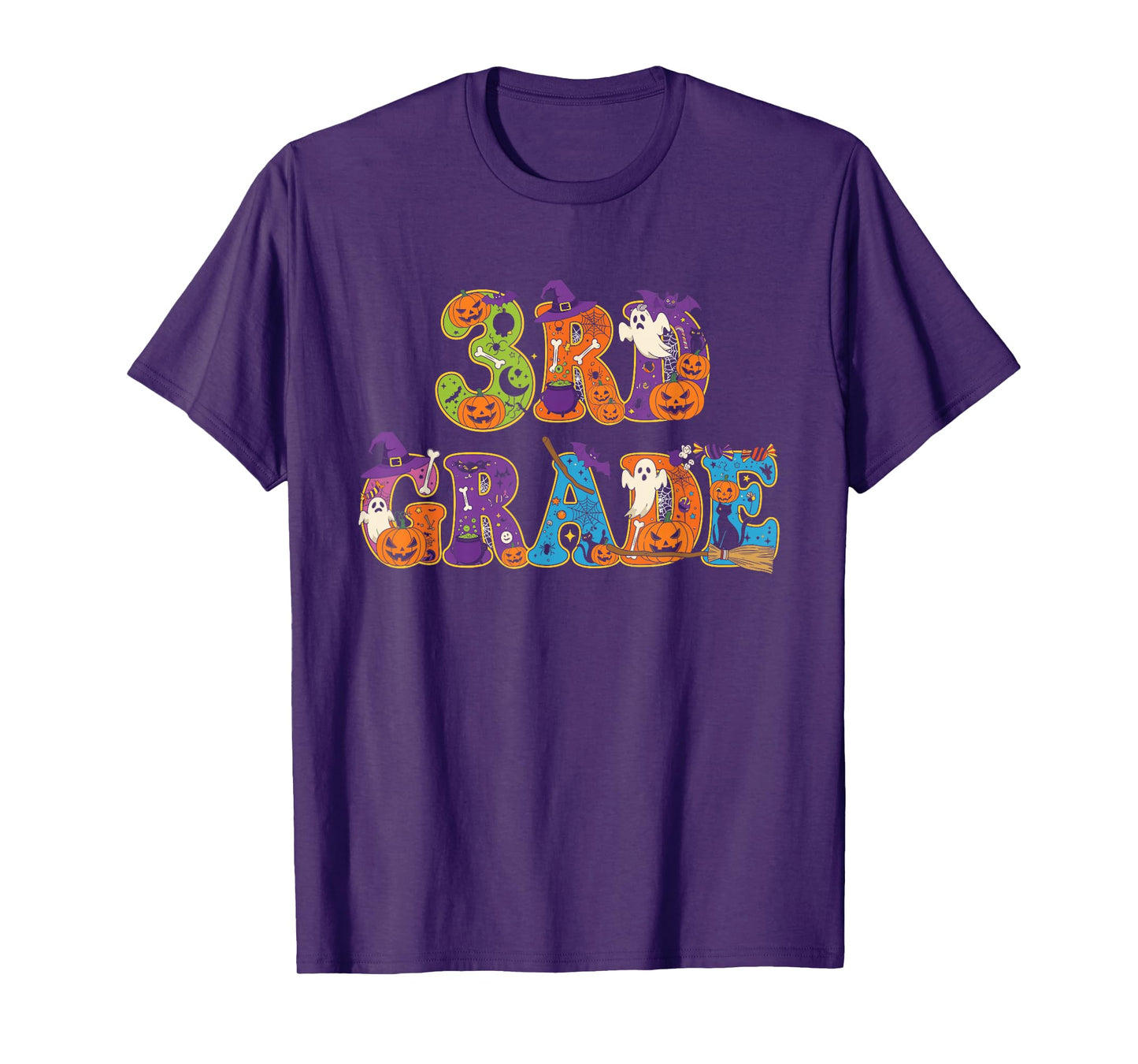 3rd Grade Pumpkin Ghost Skeleton Halloween Kids Mens Womens T-Shirt