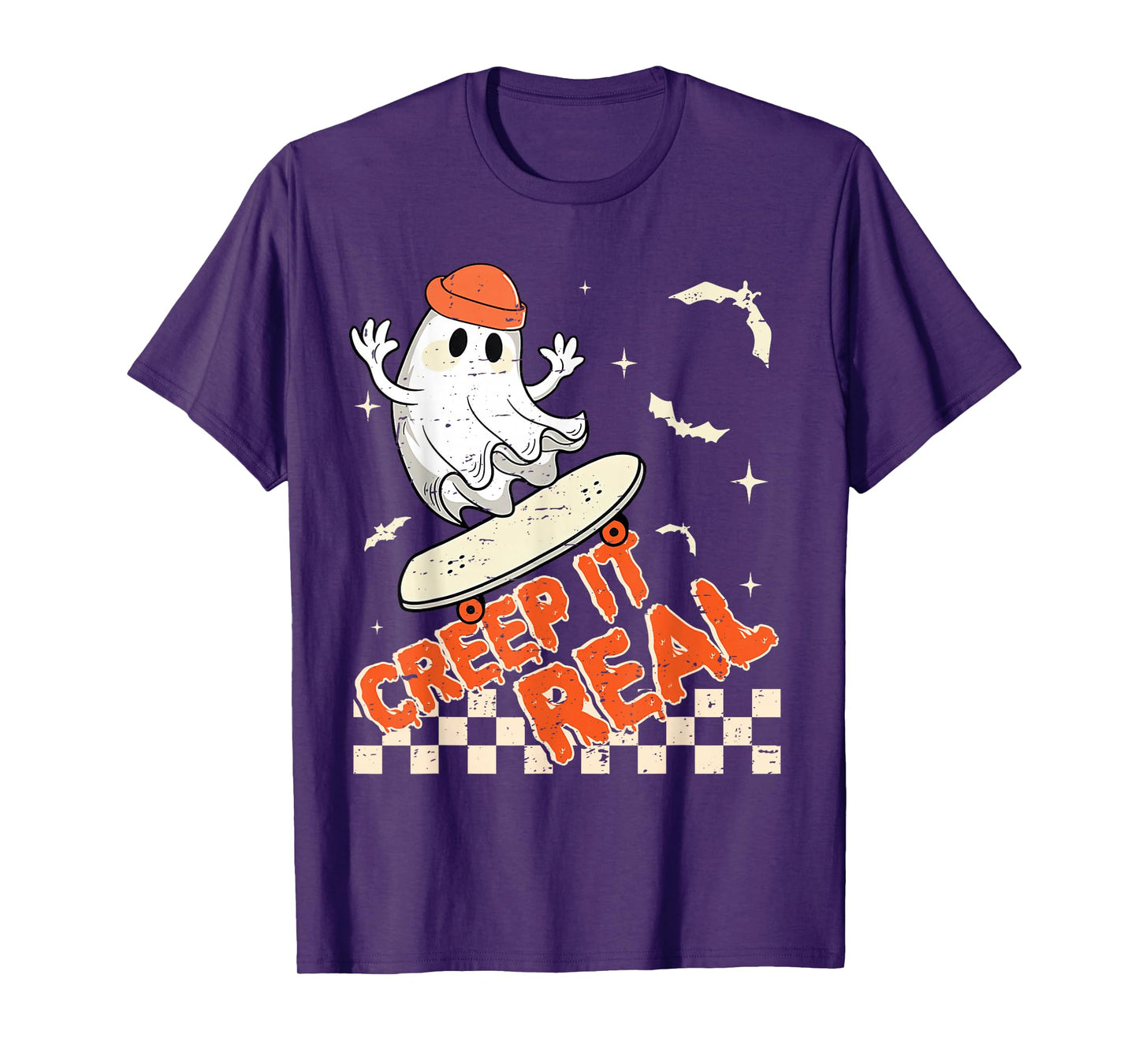 Groovy Retro Ghost Halloween Creep It Real Boys Skateboard T-Shirt